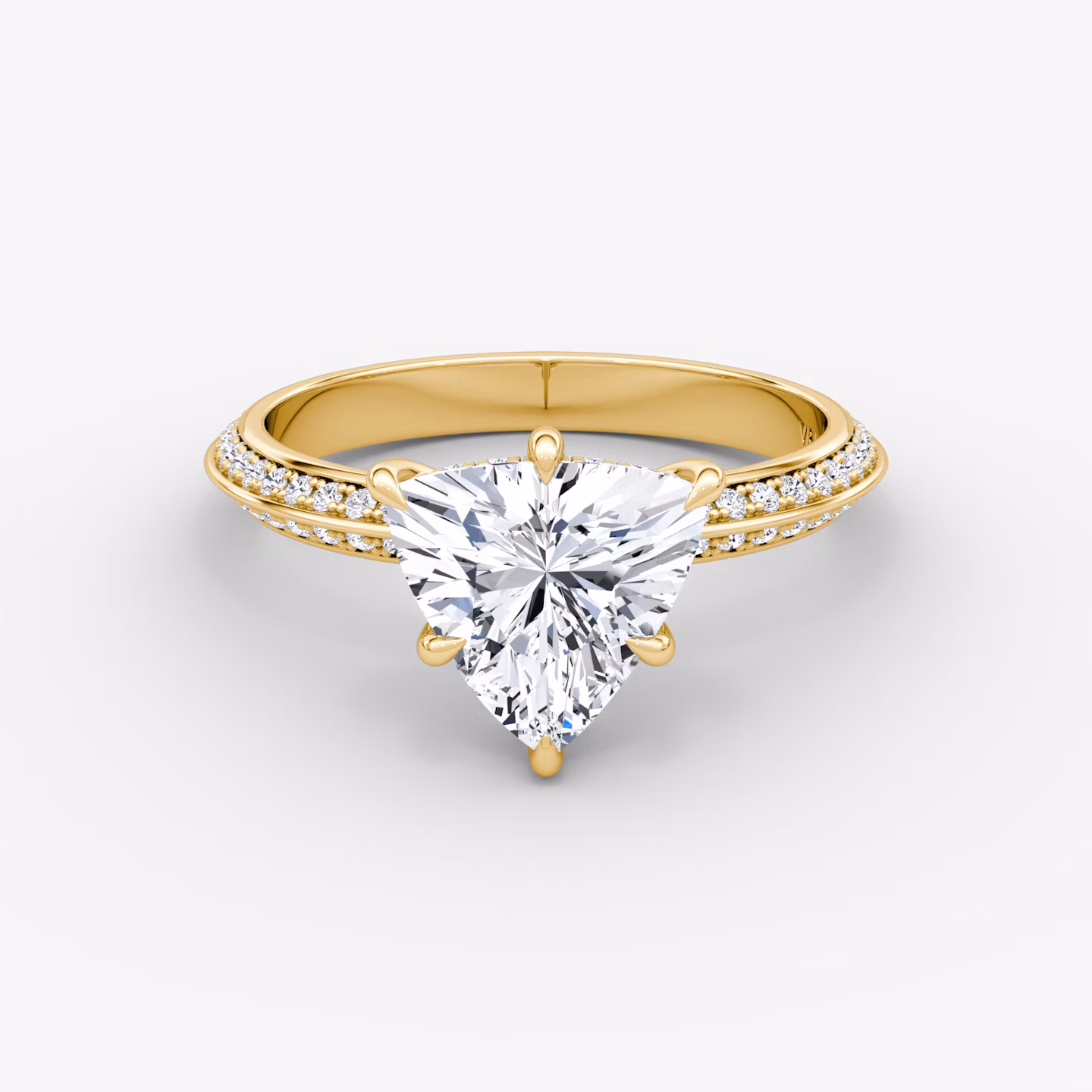 The Knife-Edge | Trillion | 18k | Yellow Gold | bandAccent: Pavé | hiddenHalo: yes | diamondOrientation: vertical | caratWeight: other