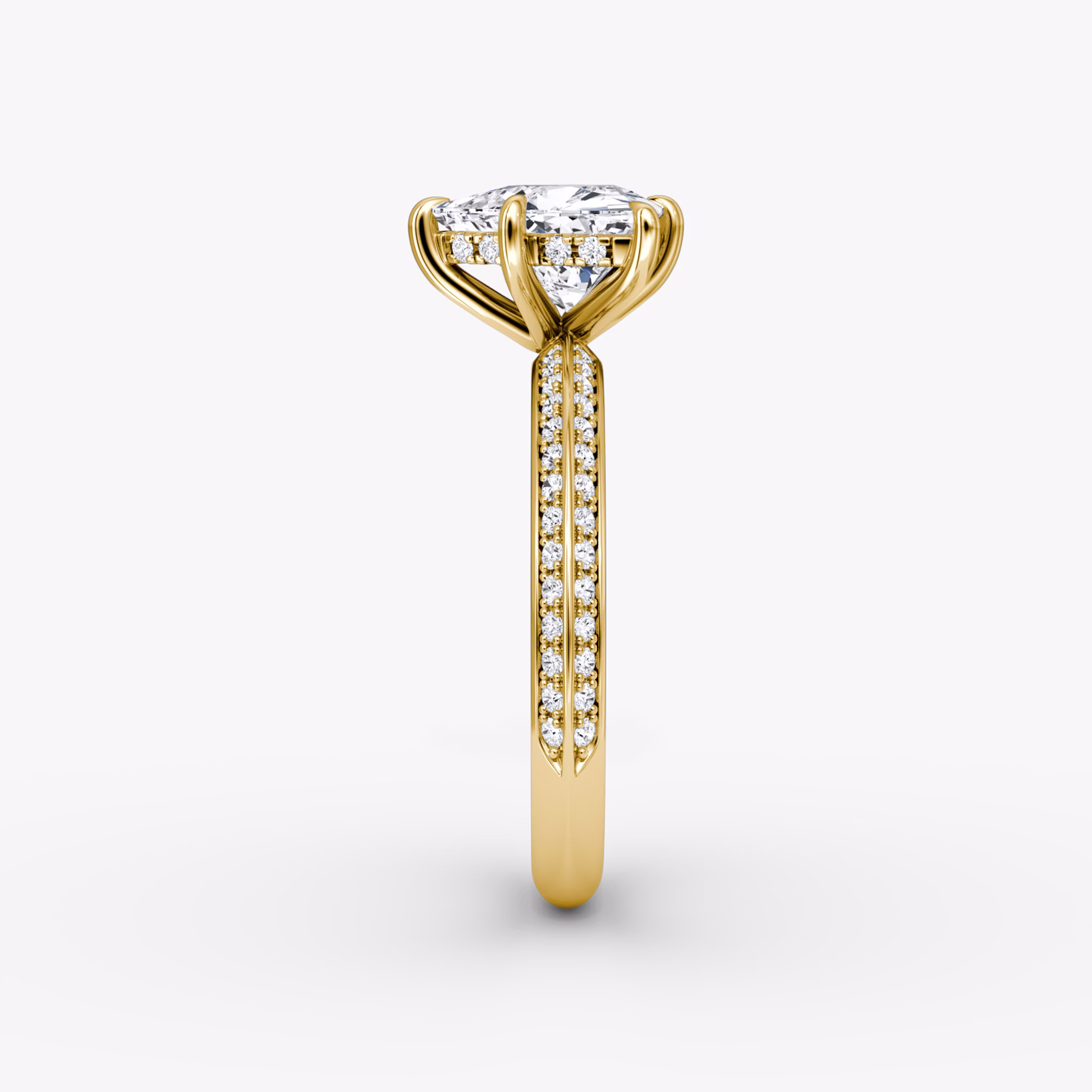 The Knife-Edge | Trillion | 18k | Yellow Gold | bandAccent: Pavé | hiddenHalo: yes | diamondOrientation: vertical | caratWeight: other