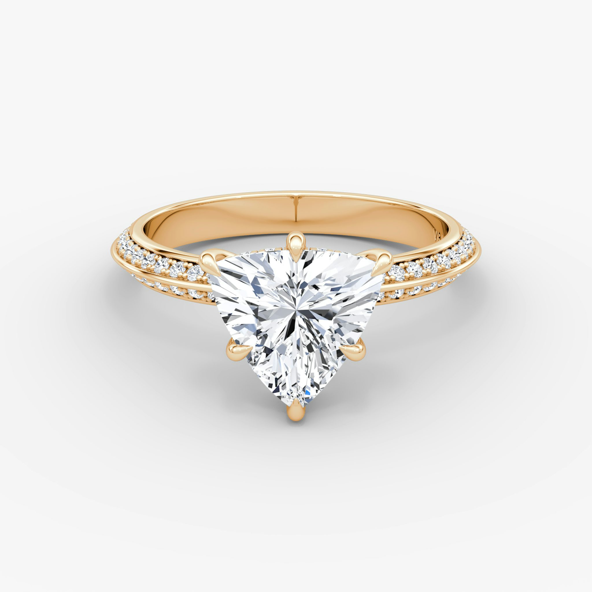 The Knife-Edge | Trillion | 14k | Rose Gold | bandAccent: Pavé | hiddenHalo: yes | diamondOrientation: vertical | caratWeight: other