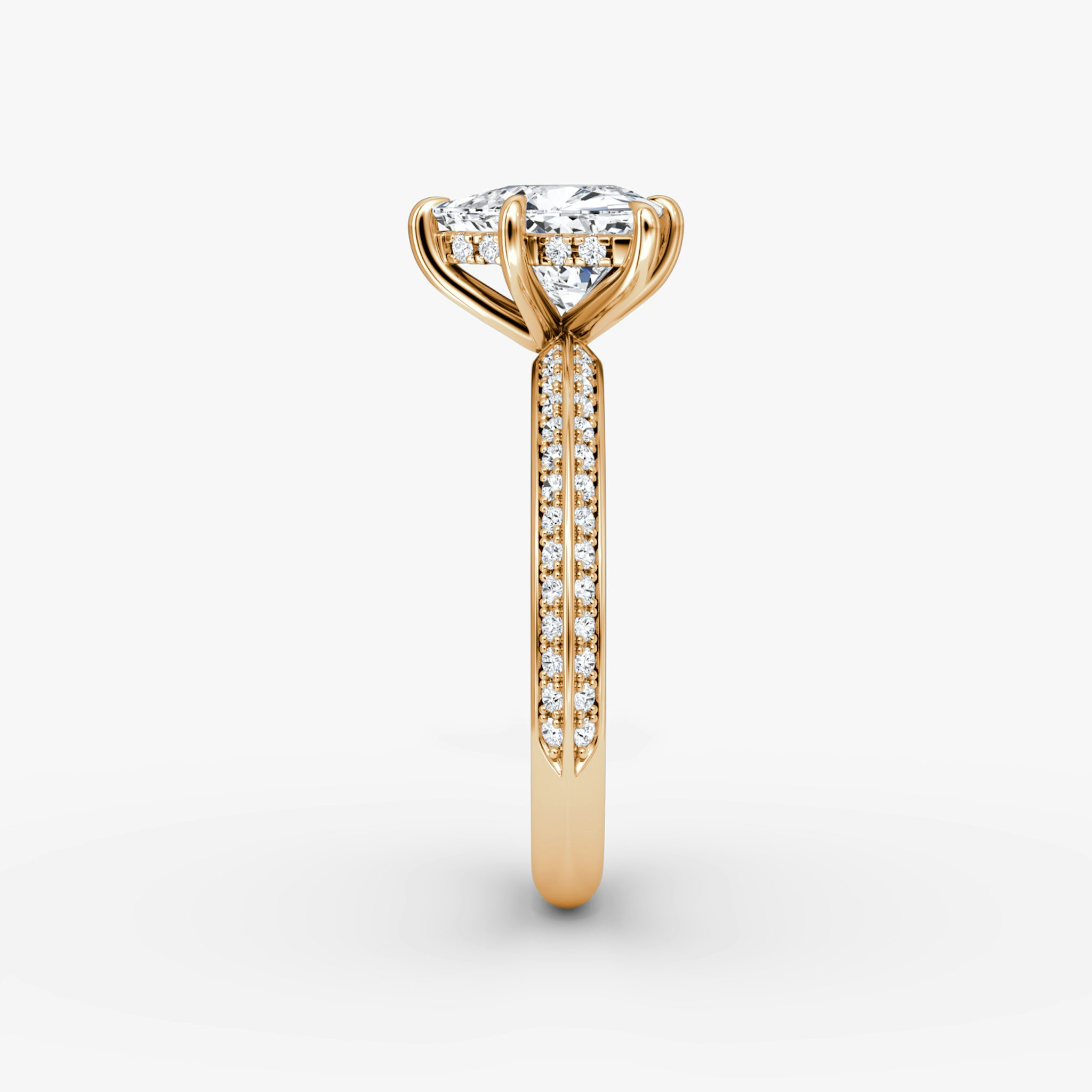 The Knife-Edge | Trillion | 14k | Rose Gold | bandAccent: Pavé | hiddenHalo: yes | diamondOrientation: vertical | caratWeight: other