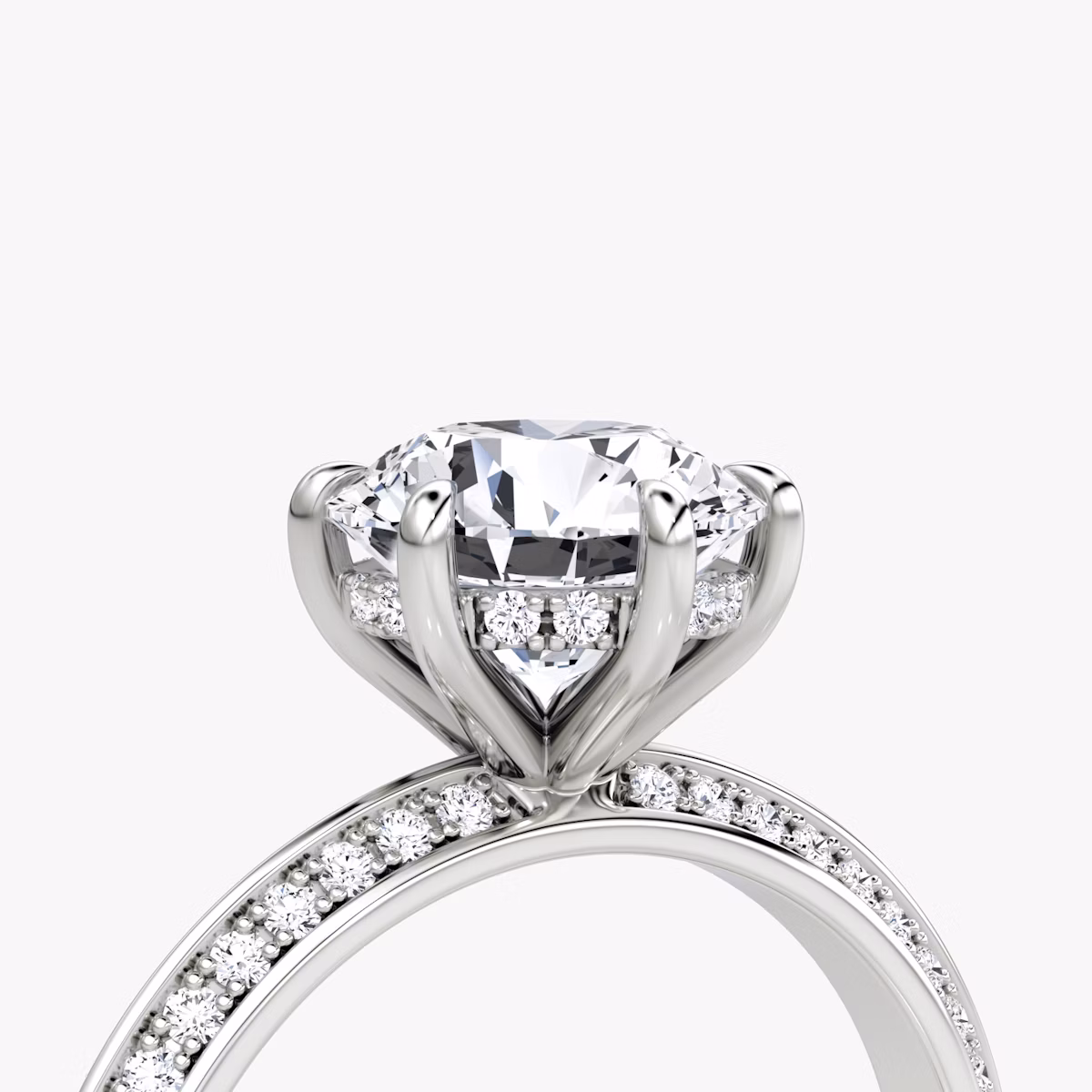 The Knife-Edge | Round Brilliant | 18k | White Gold | bandAccent: Pavé | caratWeight: 1.5ct | hiddenHalo: yes | diamondOrientation: vertical