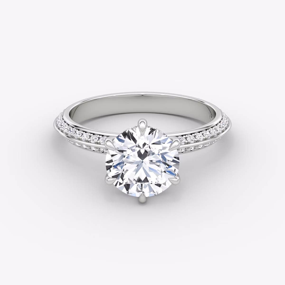 The Knife-Edge | Round Brilliant | 18k | White Gold | bandAccent: Pavé | caratWeight: 1.5ct | hiddenHalo: yes | diamondOrientation: vertical