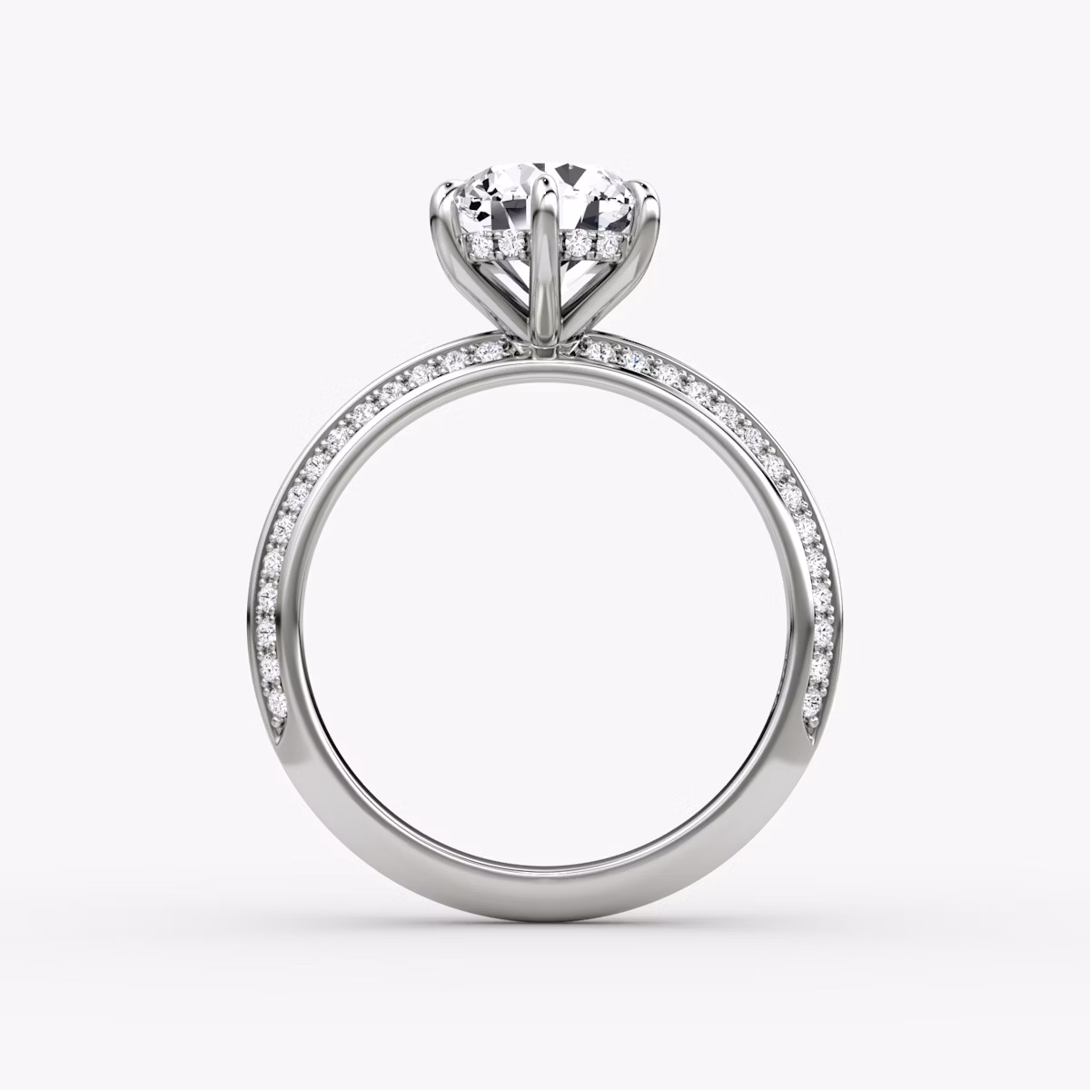 The Knife-Edge | Round Brilliant | 18k | White Gold | bandAccent: Pavé | caratWeight: 1.5ct | hiddenHalo: yes | diamondOrientation: vertical
