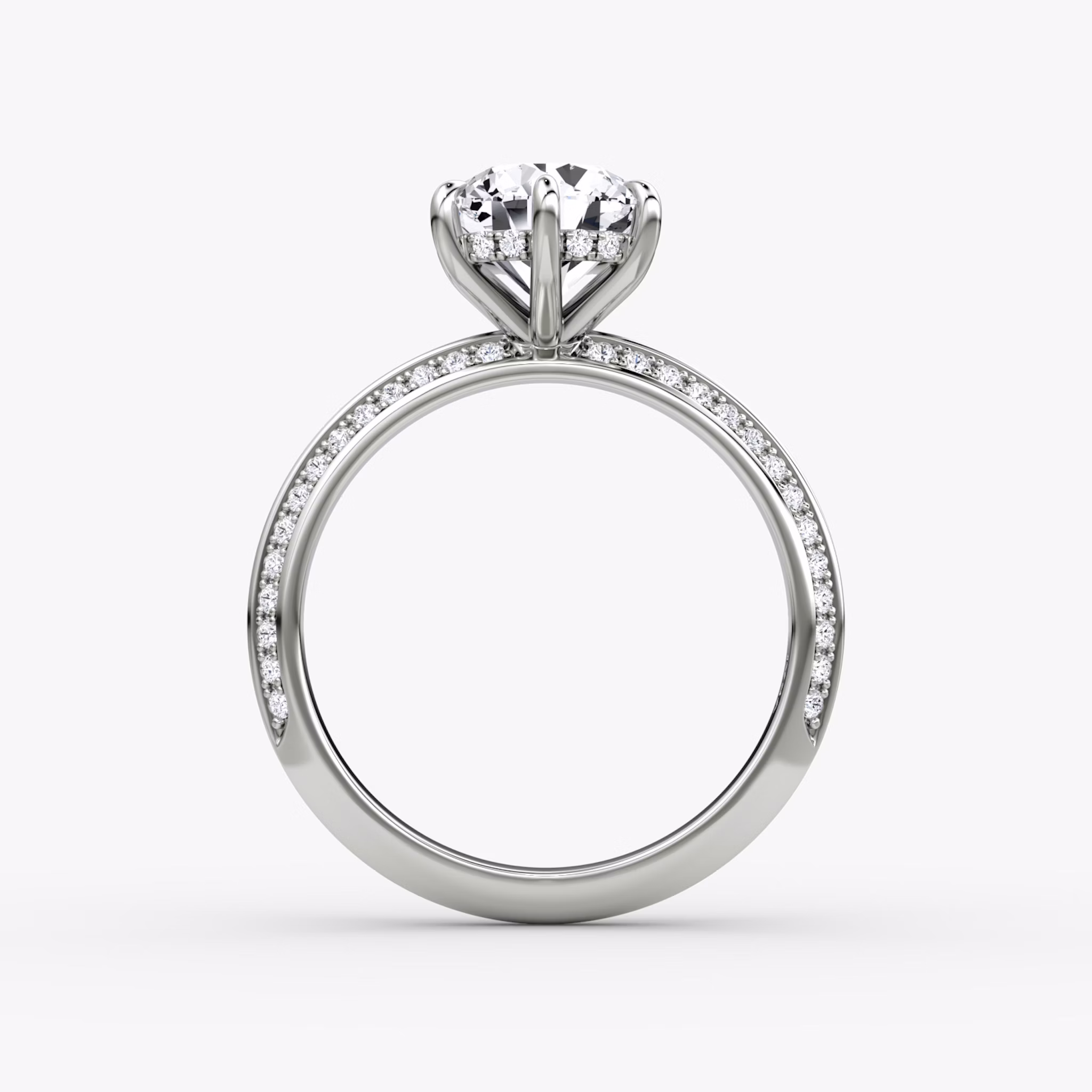 The Knife-Edge | Round Brilliant | 18k | White Gold | bandAccent: Pavé | caratWeight: 1.5ct | hiddenHalo: yes | diamondOrientation: vertical