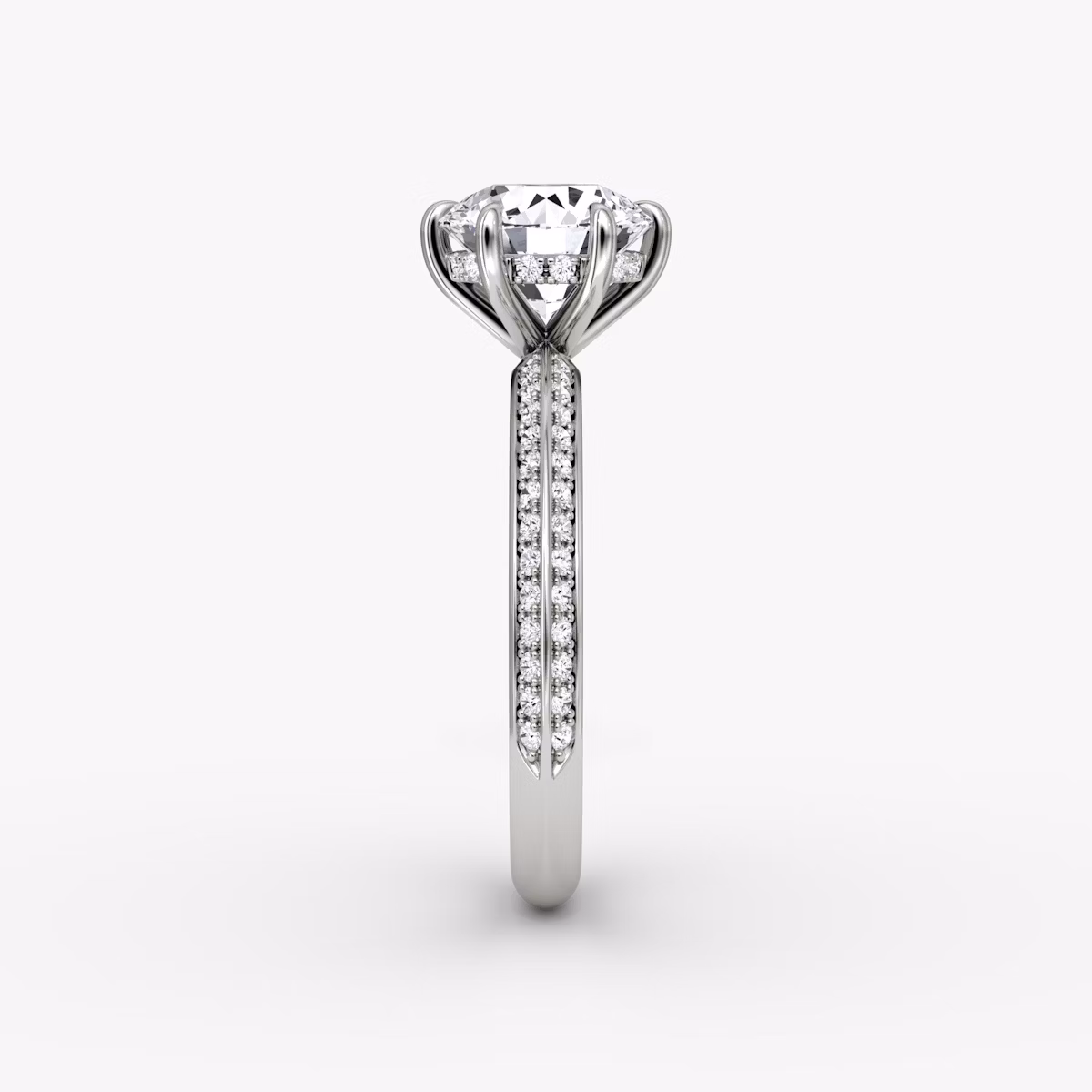 The Knife-Edge | Round Brilliant | 18k | White Gold | bandAccent: Pavé | caratWeight: 1.5ct | hiddenHalo: yes | diamondOrientation: vertical