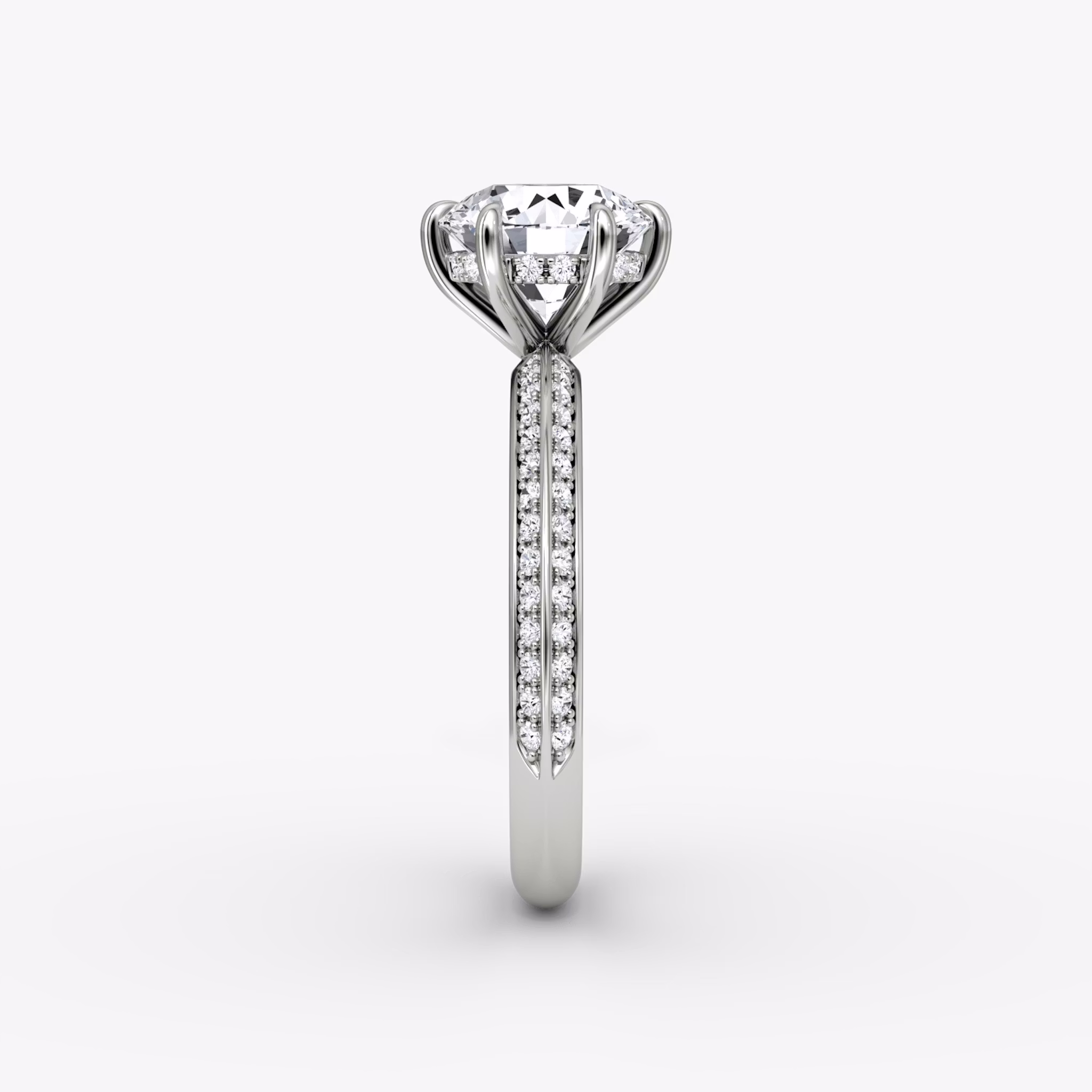 The Knife-Edge | Round Brilliant | 18k | White Gold | bandAccent: Pavé | caratWeight: 1.5ct | hiddenHalo: yes | diamondOrientation: vertical