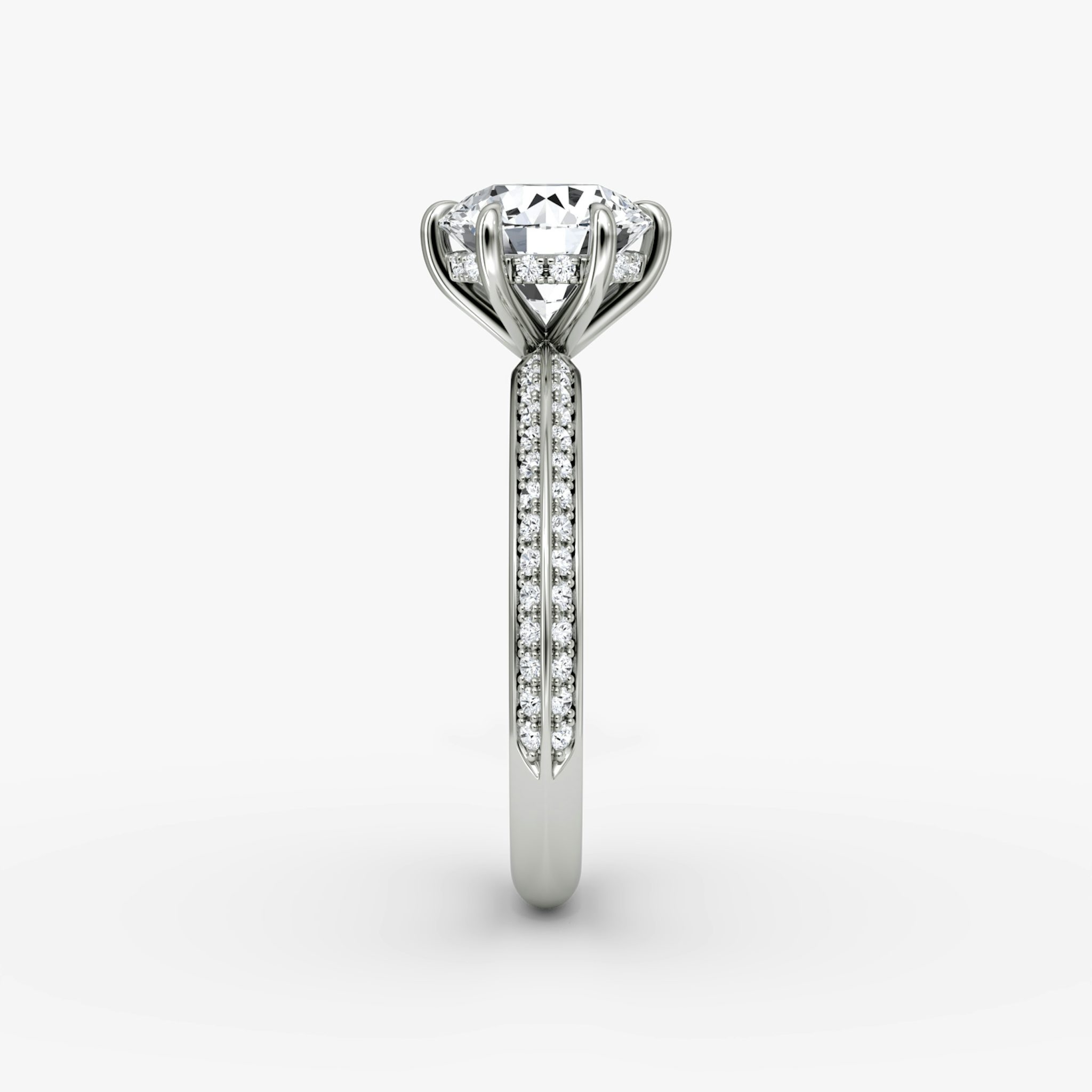 The Knife-Edge | Round Brilliant | 18k | White Gold | bandAccent: Pavé | caratWeight: 1.5ct | hiddenHalo: yes | diamondOrientation: vertical