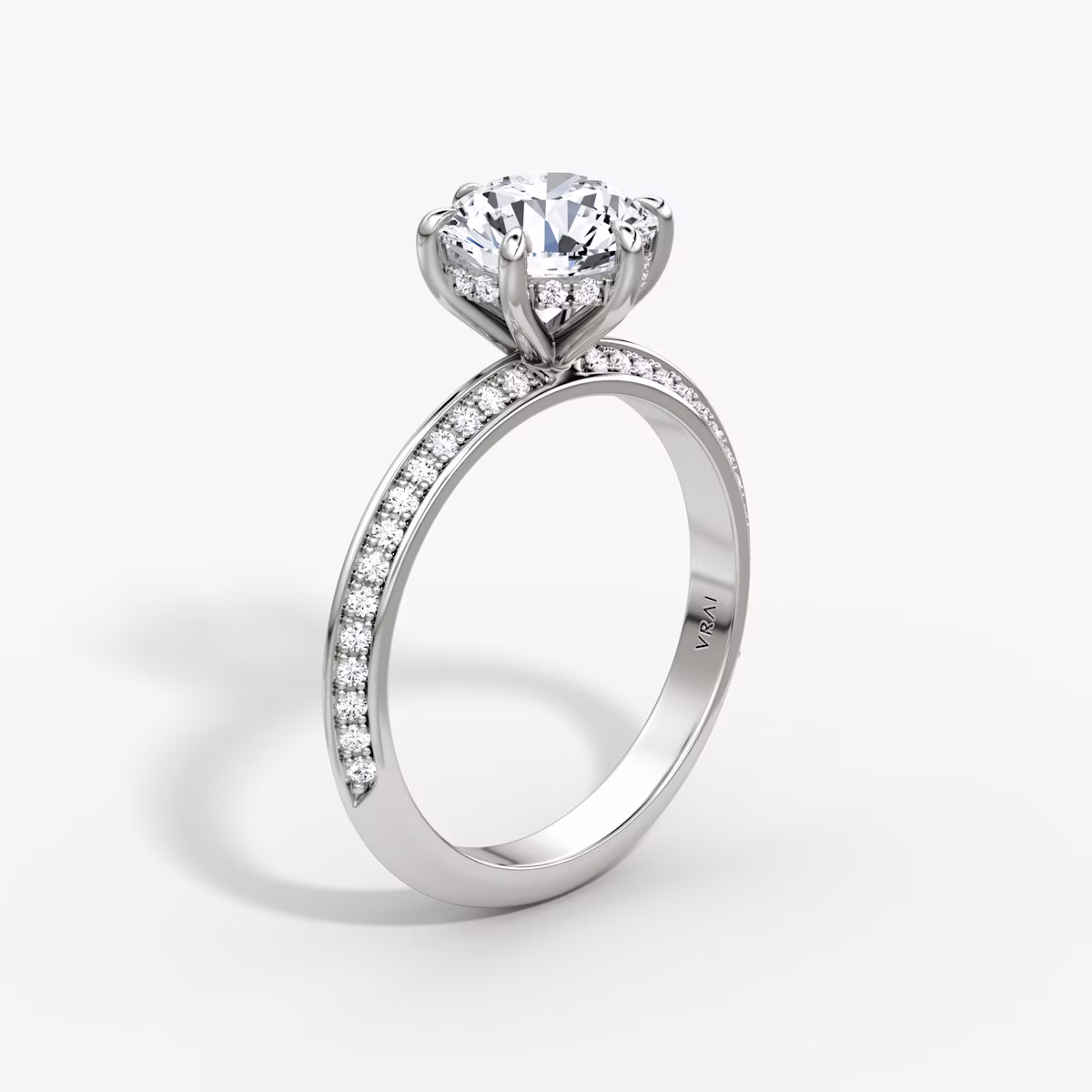 The Knife-Edge | Round Brilliant | 18k | White Gold | bandAccent: Pavé | caratWeight: 1.5ct | hiddenHalo: yes | diamondOrientation: vertical