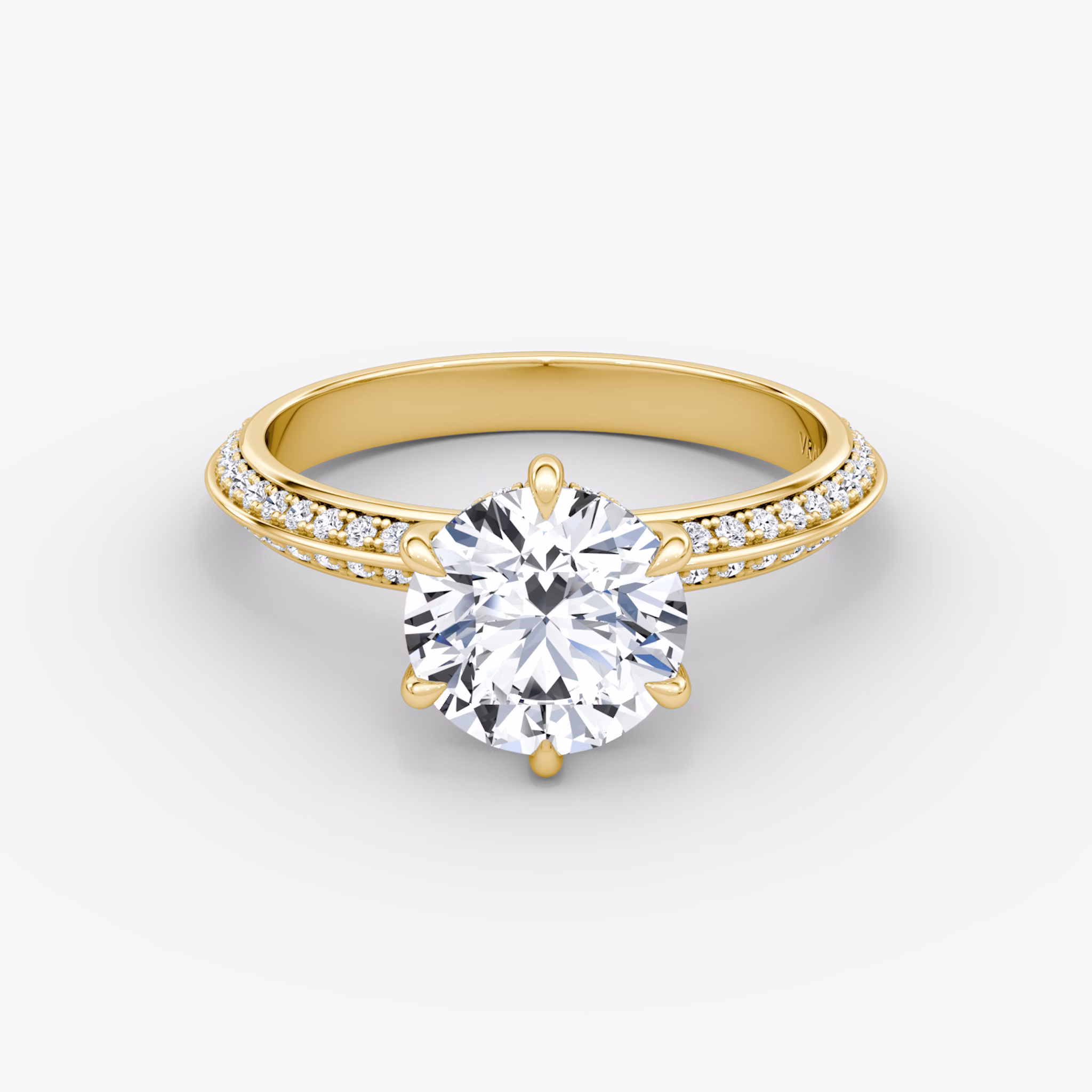 The Knife-Edge | Round Brilliant | 18k | Yellow Gold | bandAccent: Pavé | caratWeight: other | hiddenHalo: yes | diamondOrientation: vertical