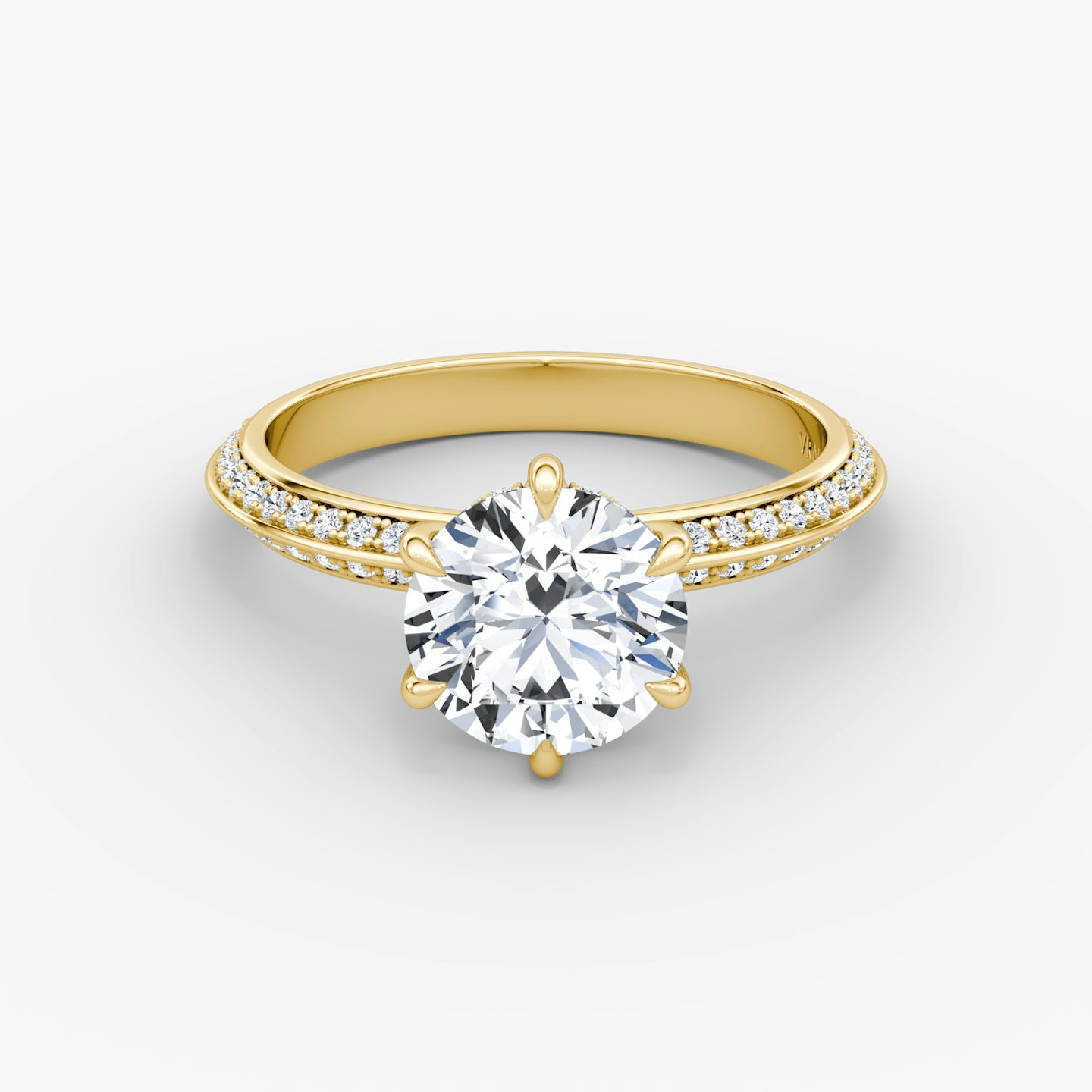 The Knife-Edge | Round Brilliant | 18k | Yellow Gold | bandAccent: Pavé | caratWeight: 1.0ct | hiddenHalo: yes | diamondOrientation: vertical