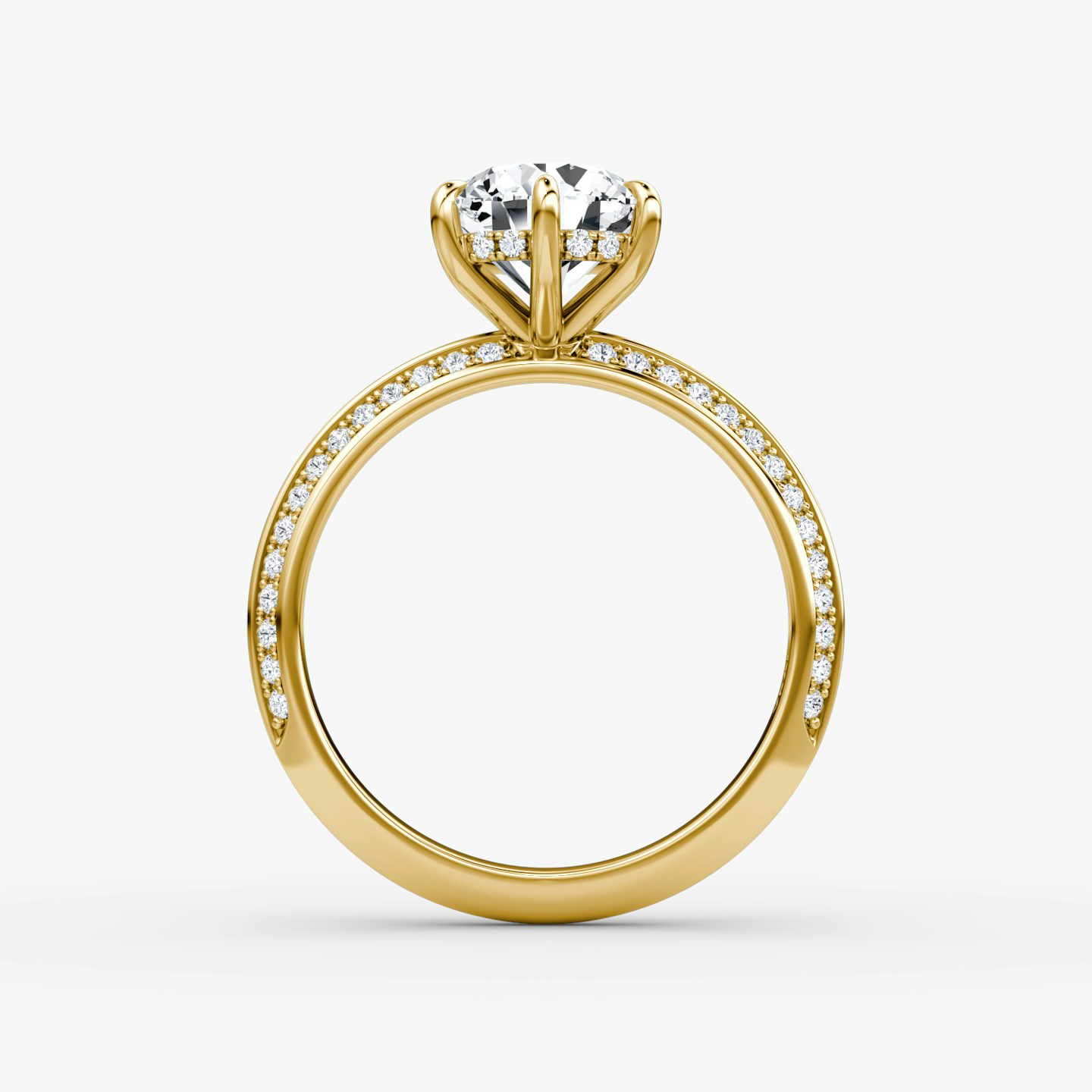 The Knife-Edge | Round Brilliant | 18k | Yellow Gold | bandAccent: Pavé | caratWeight: 1.0ct | hiddenHalo: yes | diamondOrientation: vertical