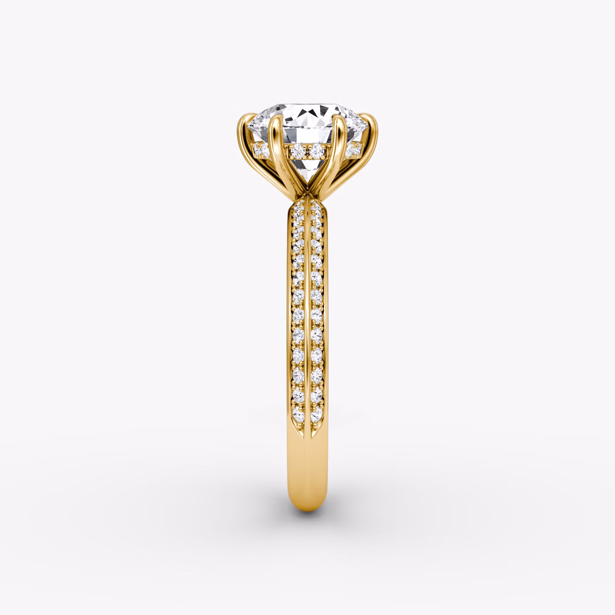 Anillo de compromiso Knife-Edge | Brillante | 18k | Oro amarillo | bandAccent: Pavé | caratWeight: 1.5ct | hiddenHalo: yes | diamondOrientation: vertical