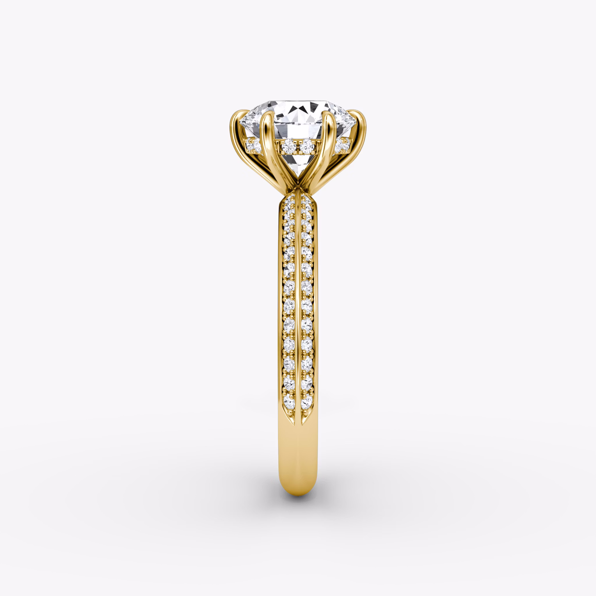 The Knife-Edge | Round Brilliant | 18k | Yellow Gold | bandAccent: Pavé | caratWeight: other | hiddenHalo: yes | diamondOrientation: vertical