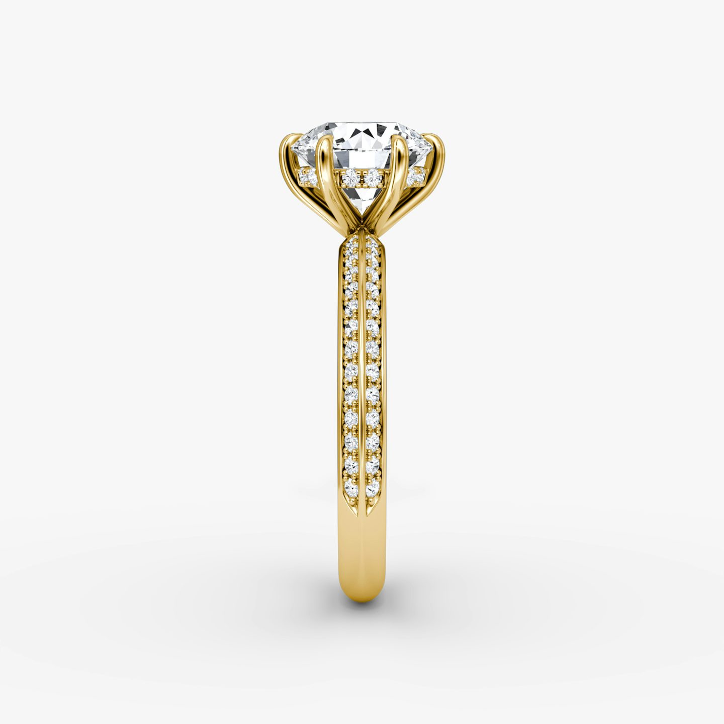 The Knife-Edge | Round Brilliant | 18k | Yellow Gold | bandAccent: Pavé | caratWeight: 1.0ct | hiddenHalo: yes | diamondOrientation: vertical