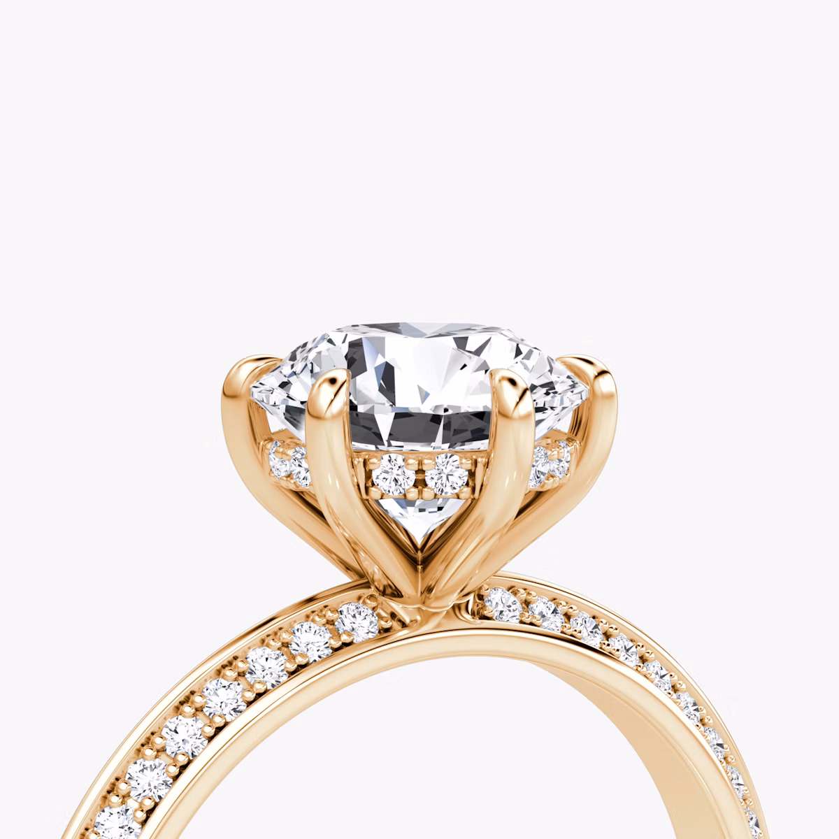 The Knife-Edge | Round Brilliant | 14k | Rose Gold | bandAccent: Pavé | caratWeight: 1.5ct | hiddenHalo: yes | diamondOrientation: vertical