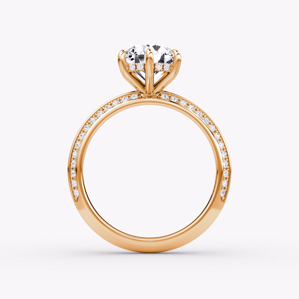 The Knife-Edge | Round Brilliant | 14k | Rose Gold | bandAccent: Pavé | caratWeight: 1.5ct | hiddenHalo: yes | diamondOrientation: vertical