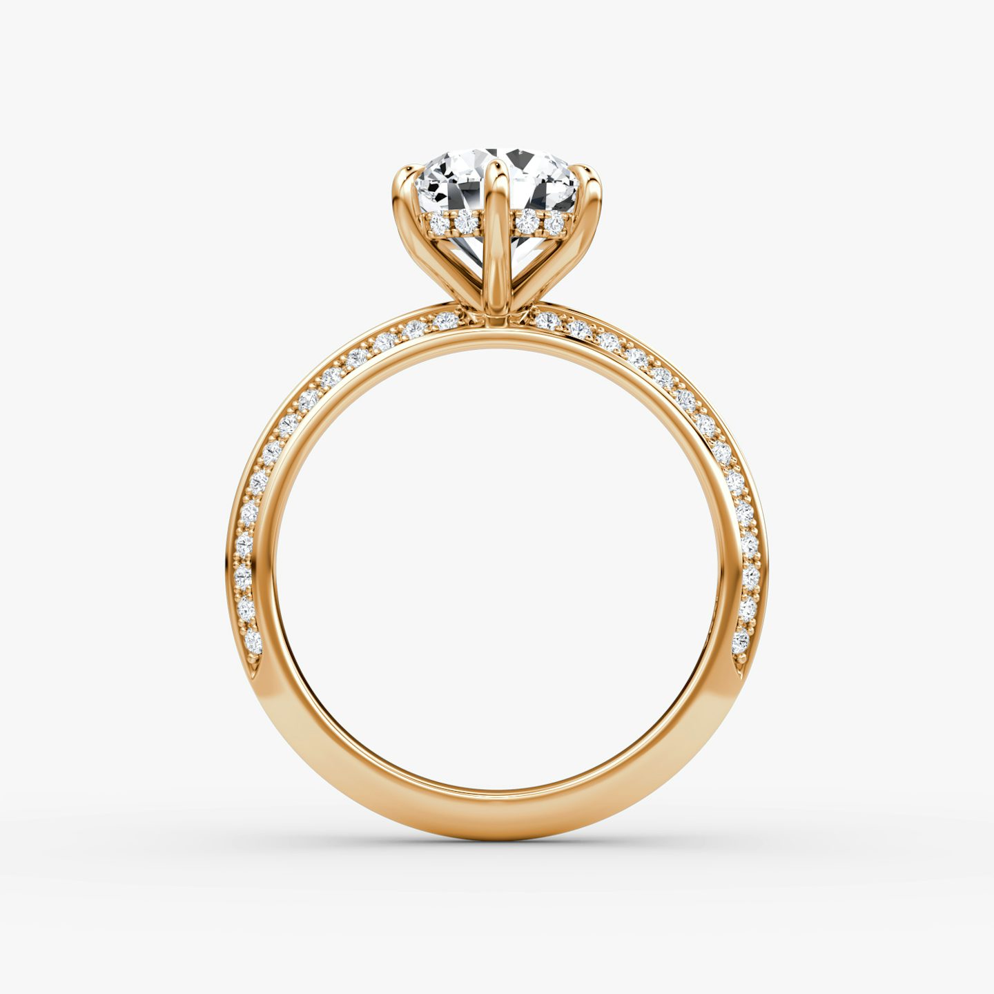 The Knife-Edge | Round Brilliant | 14k | Rose Gold | bandAccent: Pavé | caratWeight: 1.5ct | hiddenHalo: yes | diamondOrientation: vertical