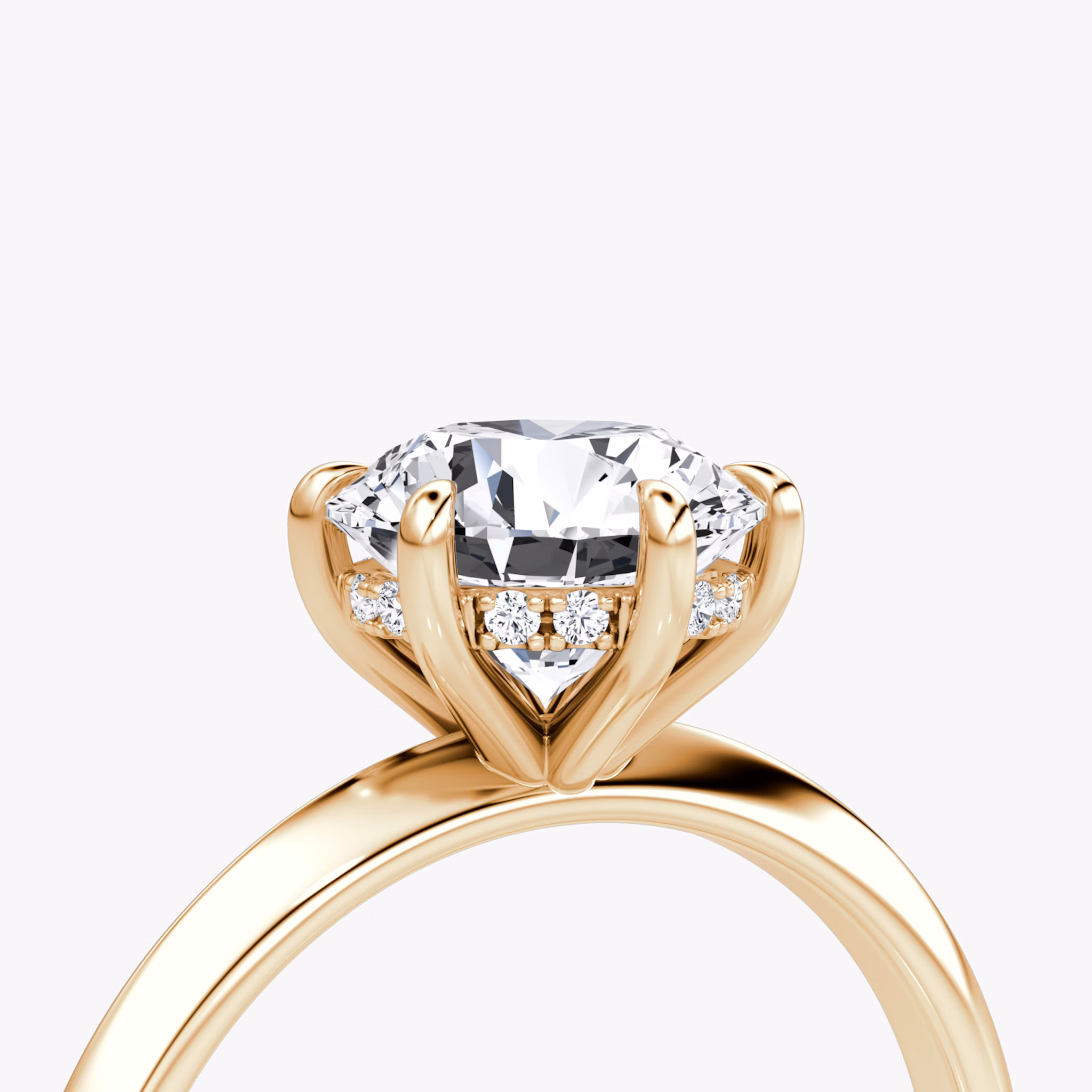 The Knife-Edge | Round Brilliant | 14k | Rose Gold | bandAccent: Plain | caratWeight: other | hiddenHalo: yes | diamondOrientation: vertical