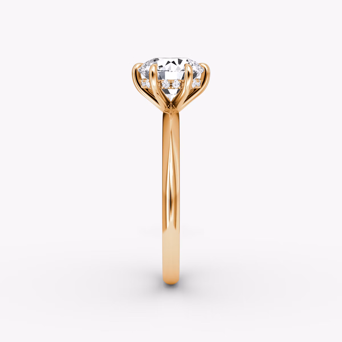 The Knife-Edge | Round Brilliant | 14k | Rose Gold | bandAccent: Plain | caratWeight: other | hiddenHalo: yes | diamondOrientation: vertical