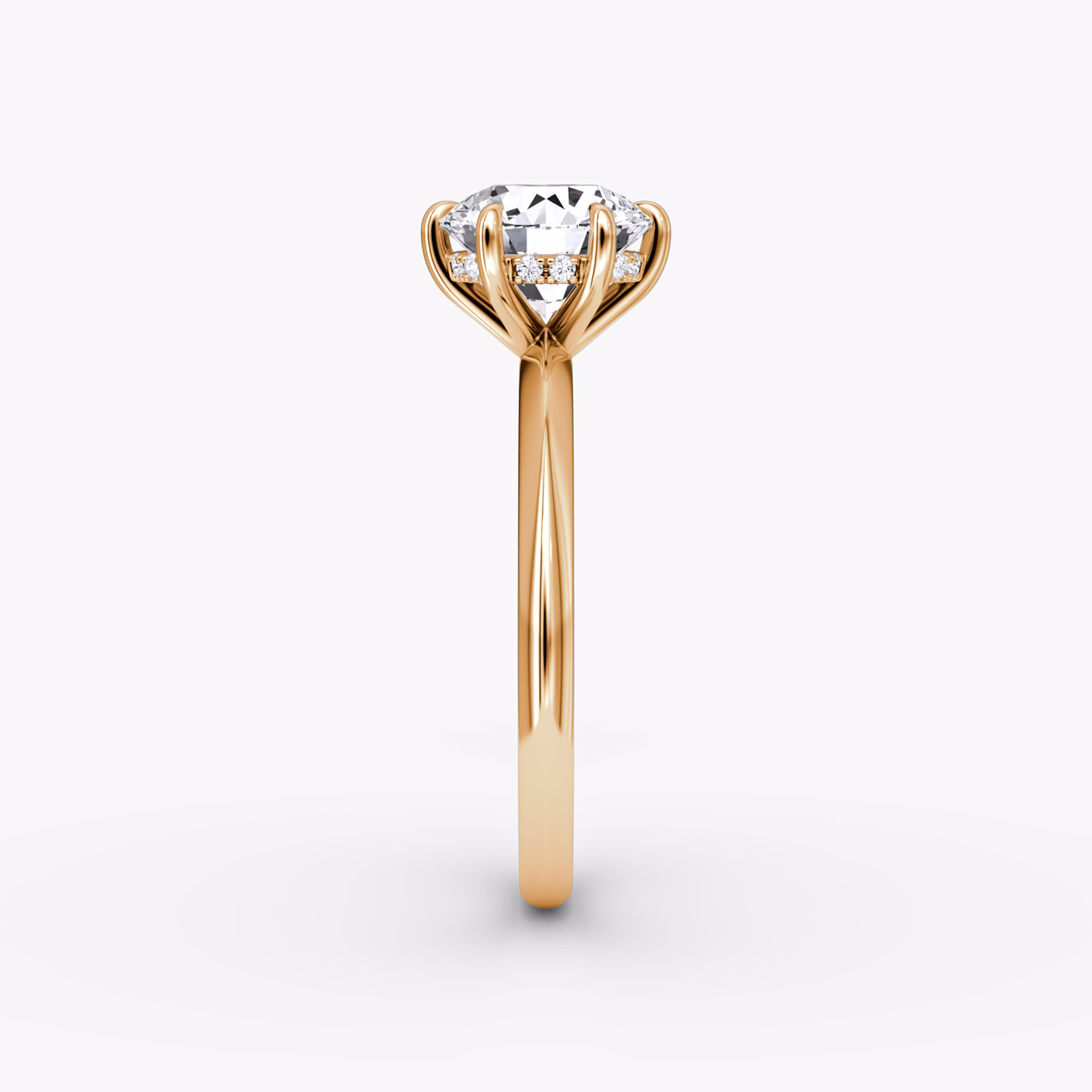 The Knife-Edge | Round Brilliant | 14k | Rose Gold | bandAccent: Plain | caratWeight: other | hiddenHalo: yes | diamondOrientation: vertical