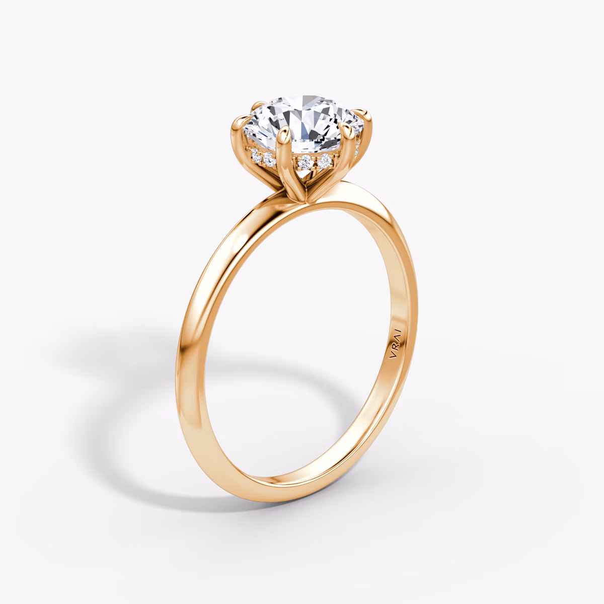 The Knife-Edge | Round Brilliant | 14k | Rose Gold | bandAccent: Plain | caratWeight: other | hiddenHalo: yes | diamondOrientation: vertical