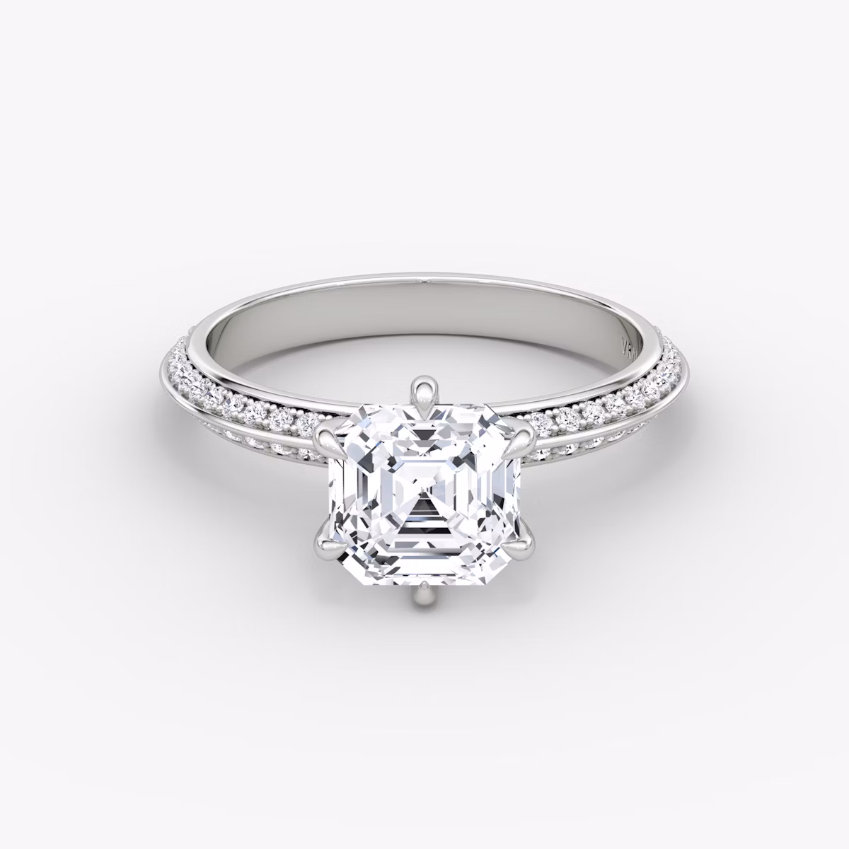 The Knife-Edge | Asscher | Platinum | bandAccent: Pavé | hiddenHalo: no | diamondOrientation: vertical | caratWeight: other