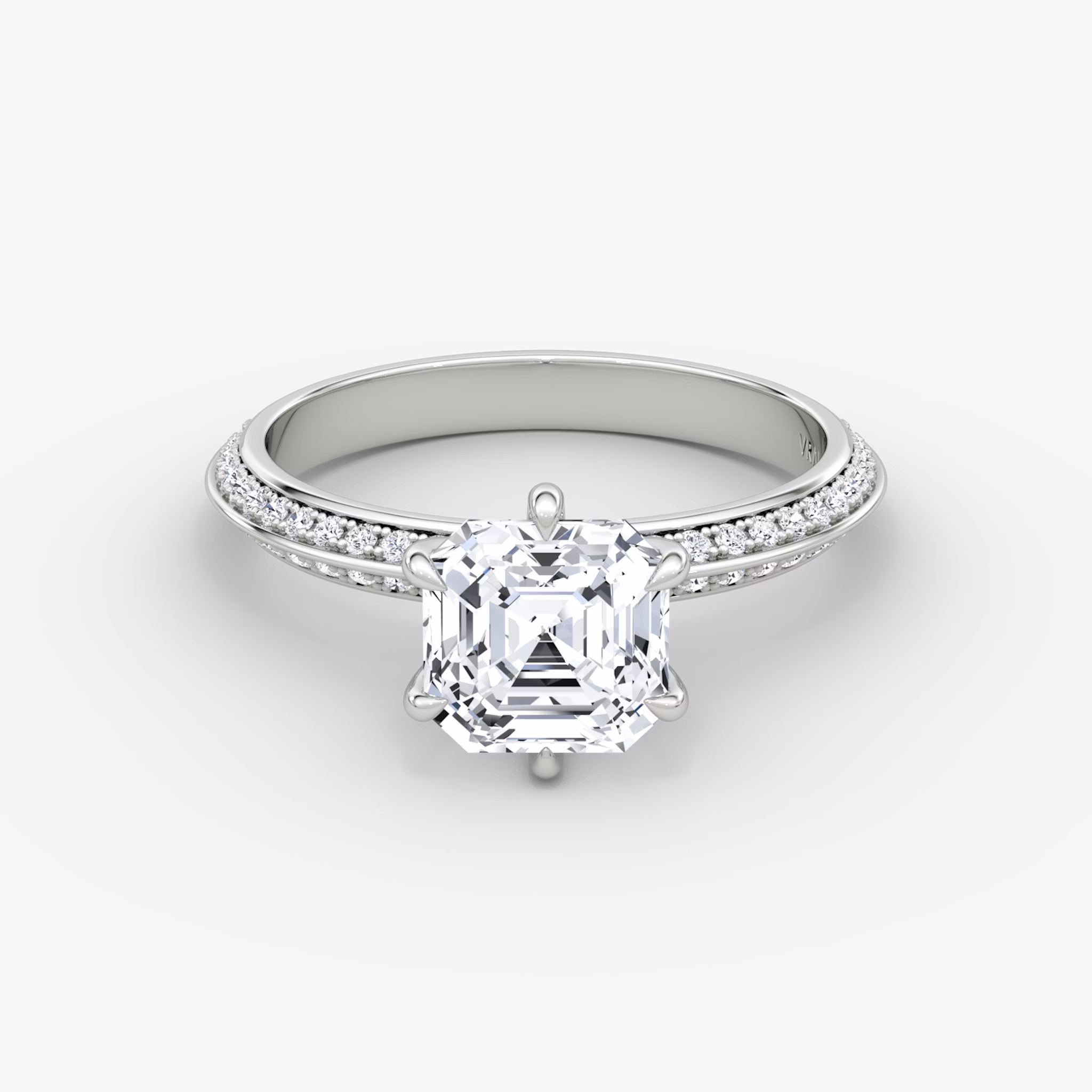 The Knife-Edge | Asscher | 18k | White Gold | bandAccent: Pavé | hiddenHalo: no | diamondOrientation: vertical | caratWeight: other