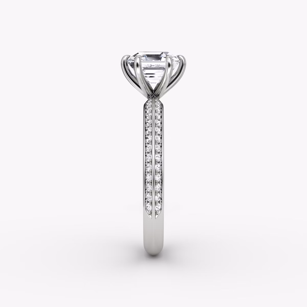 The Knife-Edge | Asscher | Platinum | bandAccent: Pavé | hiddenHalo: no | diamondOrientation: vertical | caratWeight: other