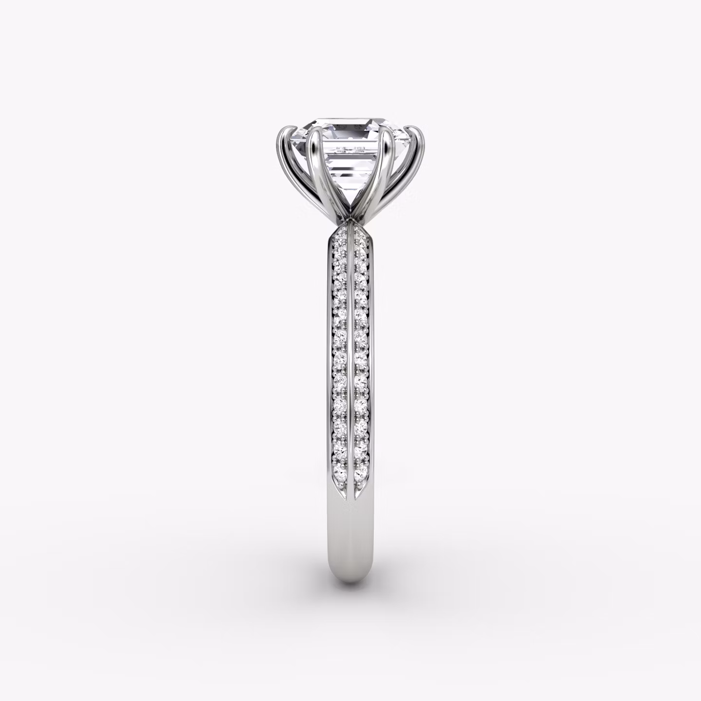 The Knife-Edge | Asscher | Platinum | bandAccent: Pavé | hiddenHalo: no | diamondOrientation: vertical | caratWeight: other