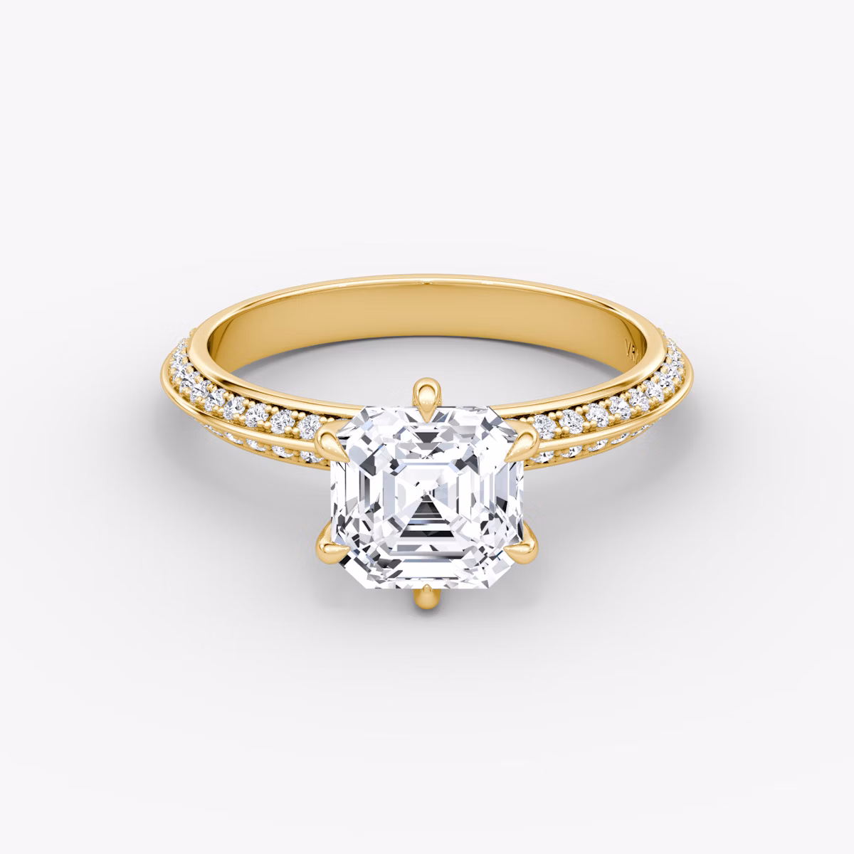 Knife-Edge | Asscher | 18k | Gelbgold | bandAccent: Mit Pavé-Besatz | hiddenHalo: no | diamondOrientation: vertical | caratWeight: other