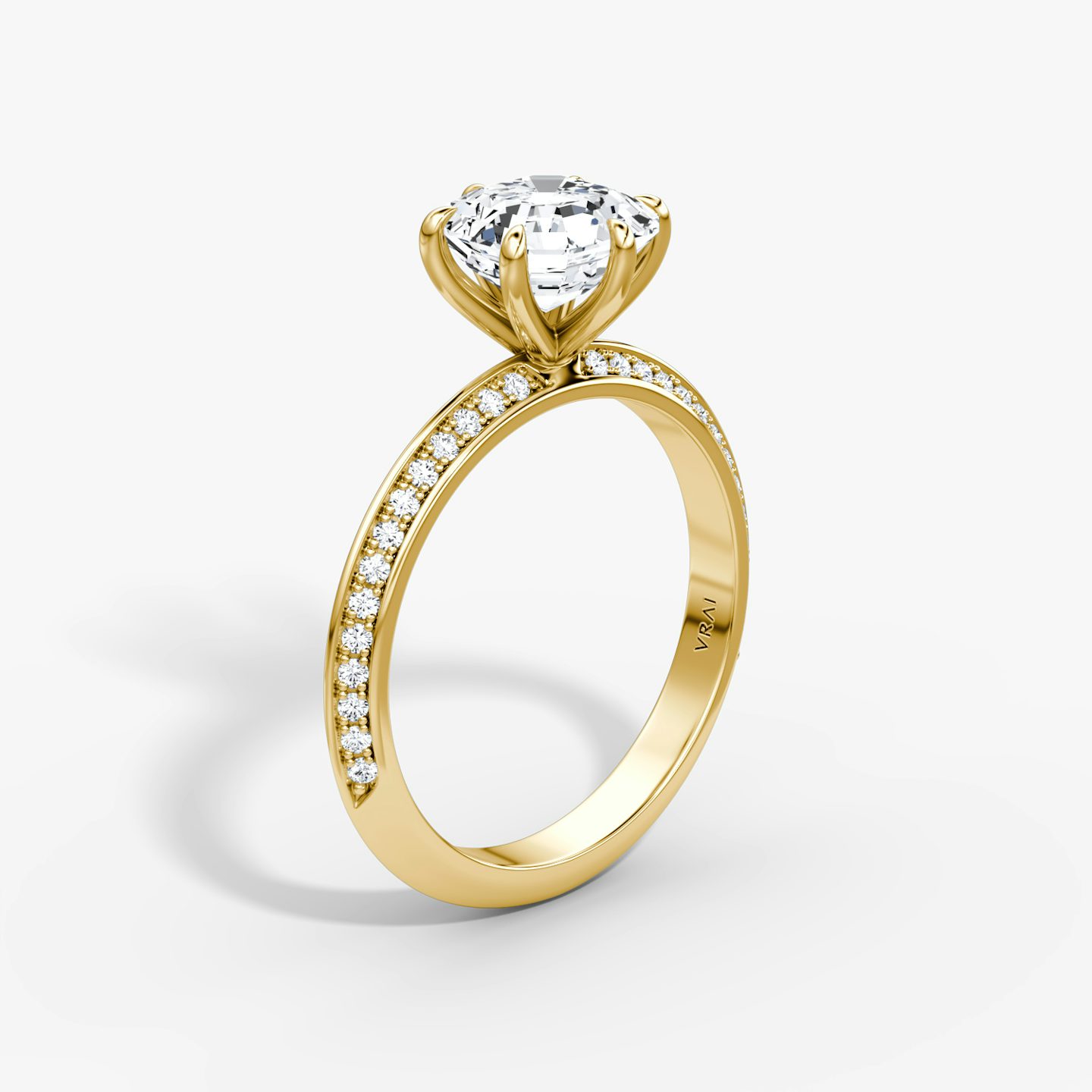 Anillo de compromiso Knife-Edge | Asscher | 18k | Oro amarillo | bandAccent: Pavé | hiddenHalo: no | diamondOrientation: vertical | caratWeight: other