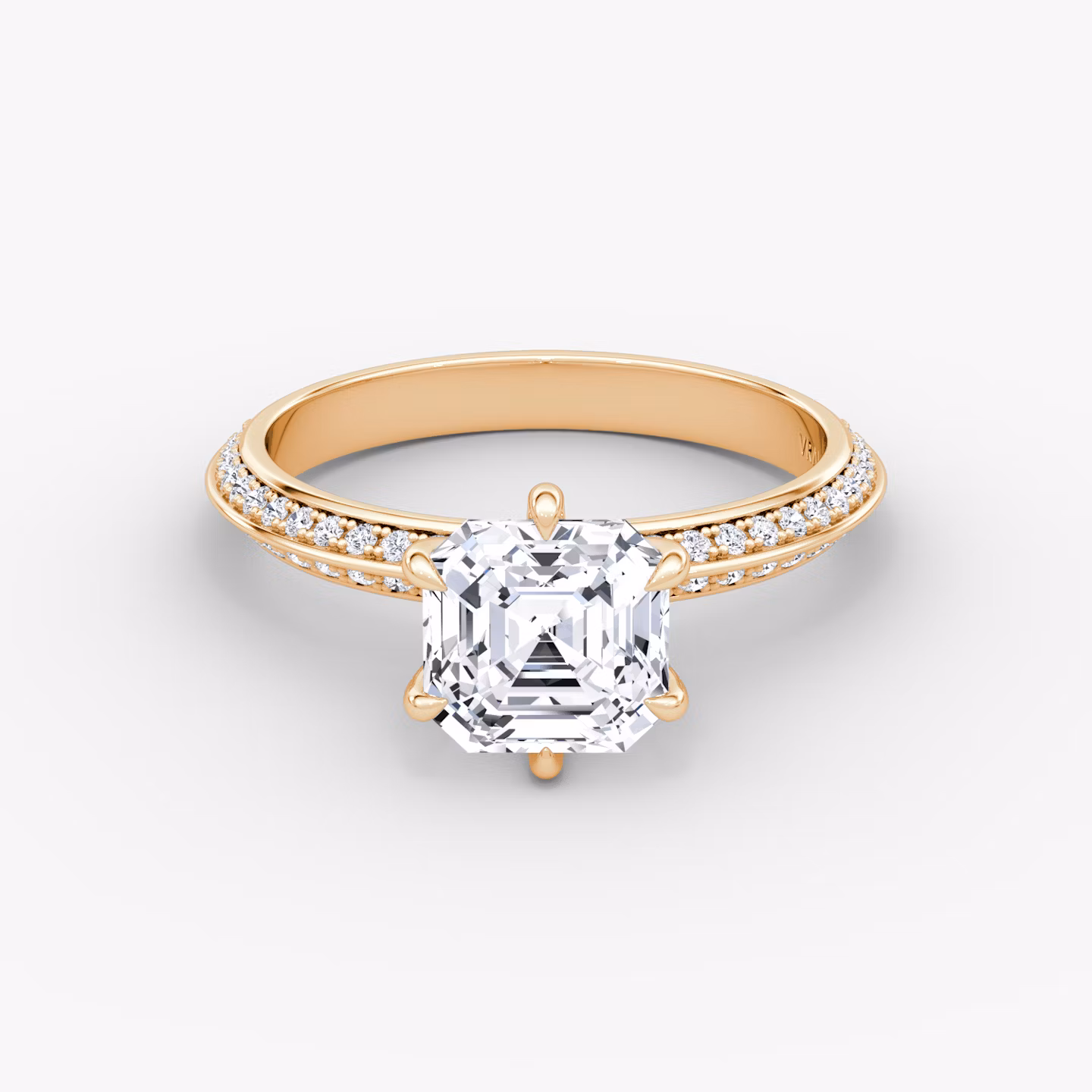 The Knife-Edge | Asscher | 14k | Rose Gold | bandAccent: Pavé | hiddenHalo: no | diamondOrientation: vertical | caratWeight: other