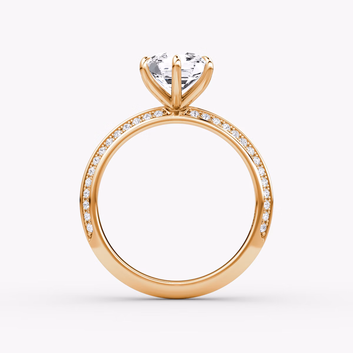The Knife-Edge | Asscher | 14k | Rose Gold | bandAccent: Pavé | hiddenHalo: no | diamondOrientation: vertical | caratWeight: other