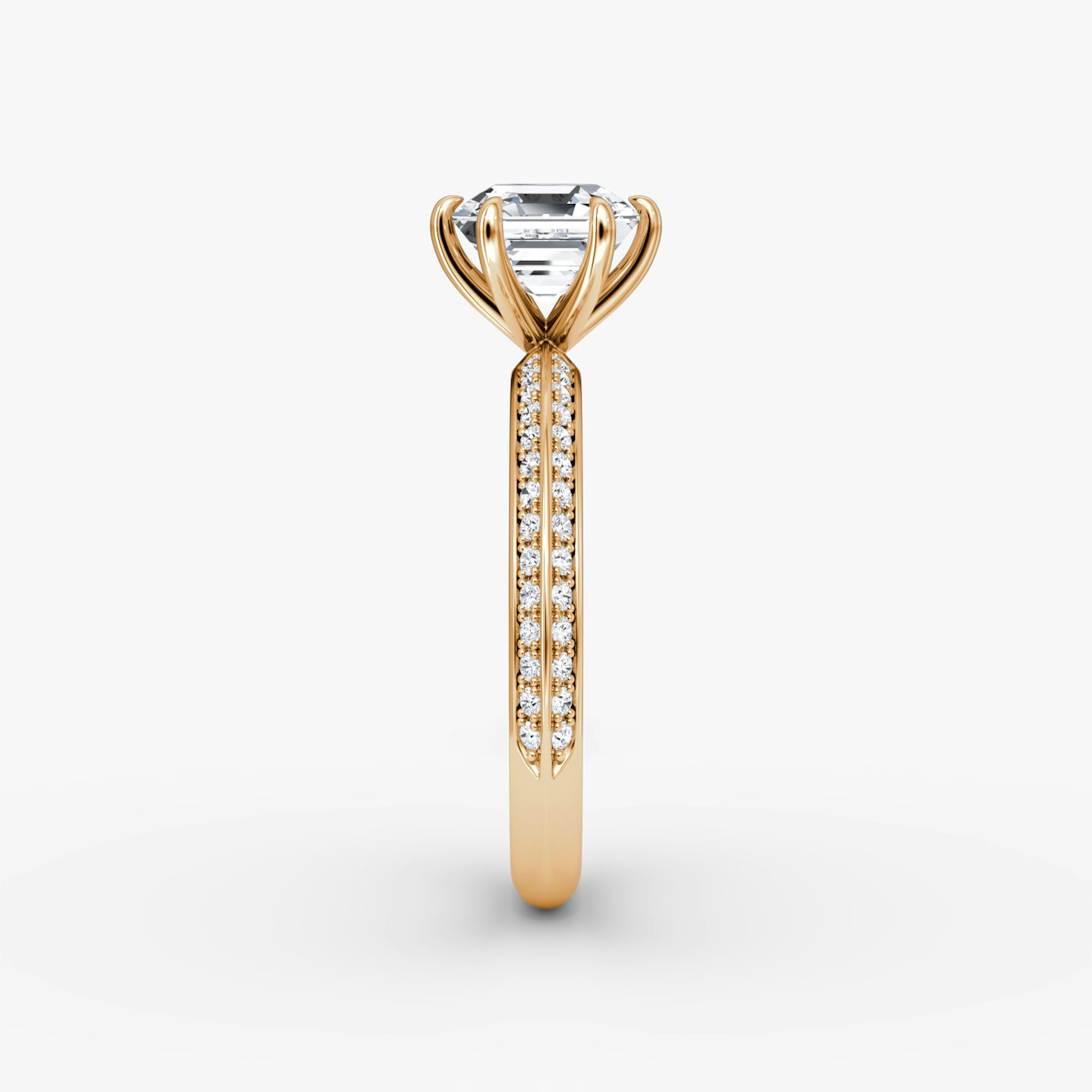 The Knife-Edge | Asscher | 14k | Rose Gold | bandAccent: Pavé | hiddenHalo: no | diamondOrientation: vertical | caratWeight: other