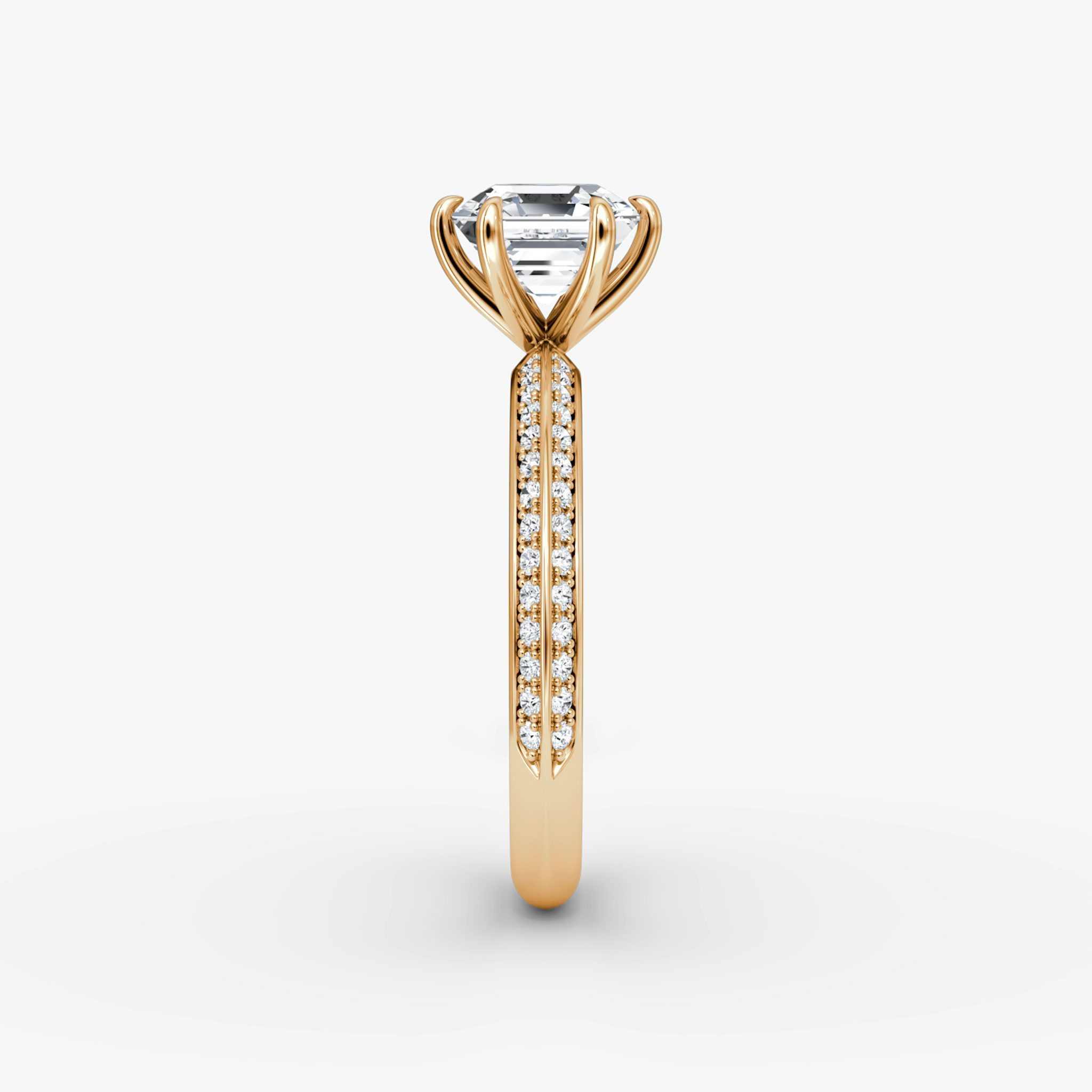 The Knife-Edge | Asscher | 14k | Rose Gold | bandAccent: Pavé | hiddenHalo: no | diamondOrientation: vertical | caratWeight: other