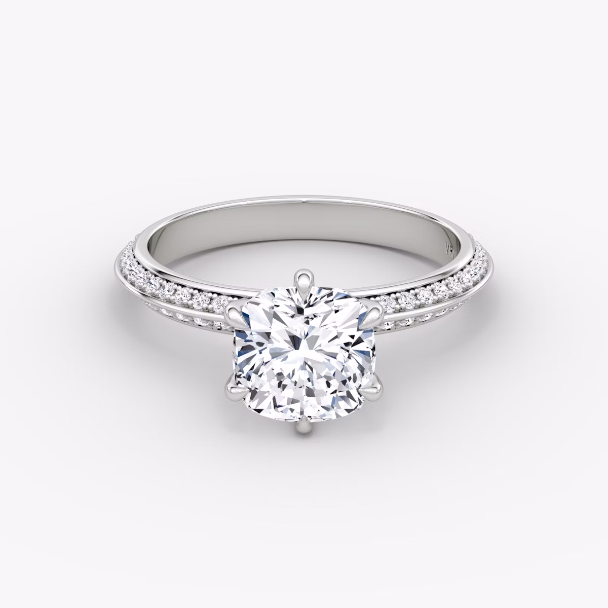 The Knife-Edge | Cushion | 18k | White Gold | bandAccent: Pavé | hiddenHalo: no | diamondOrientation: vertical | caratWeight: other