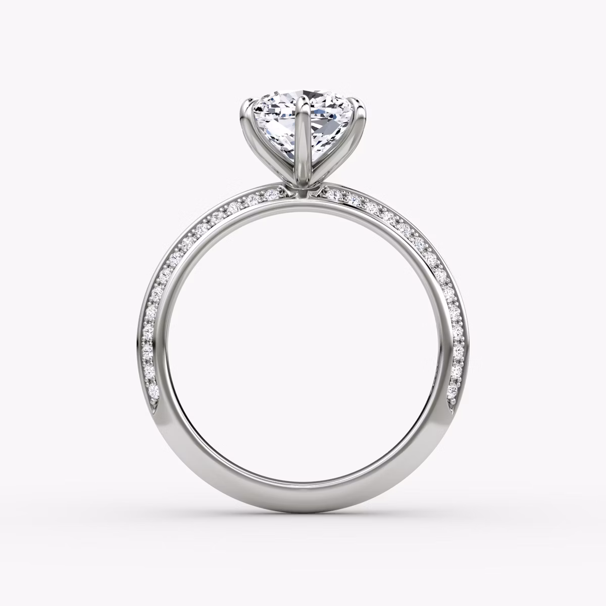 The Knife-Edge | Cushion | 18k | White Gold | bandAccent: Pavé | hiddenHalo: no | diamondOrientation: vertical | caratWeight: other