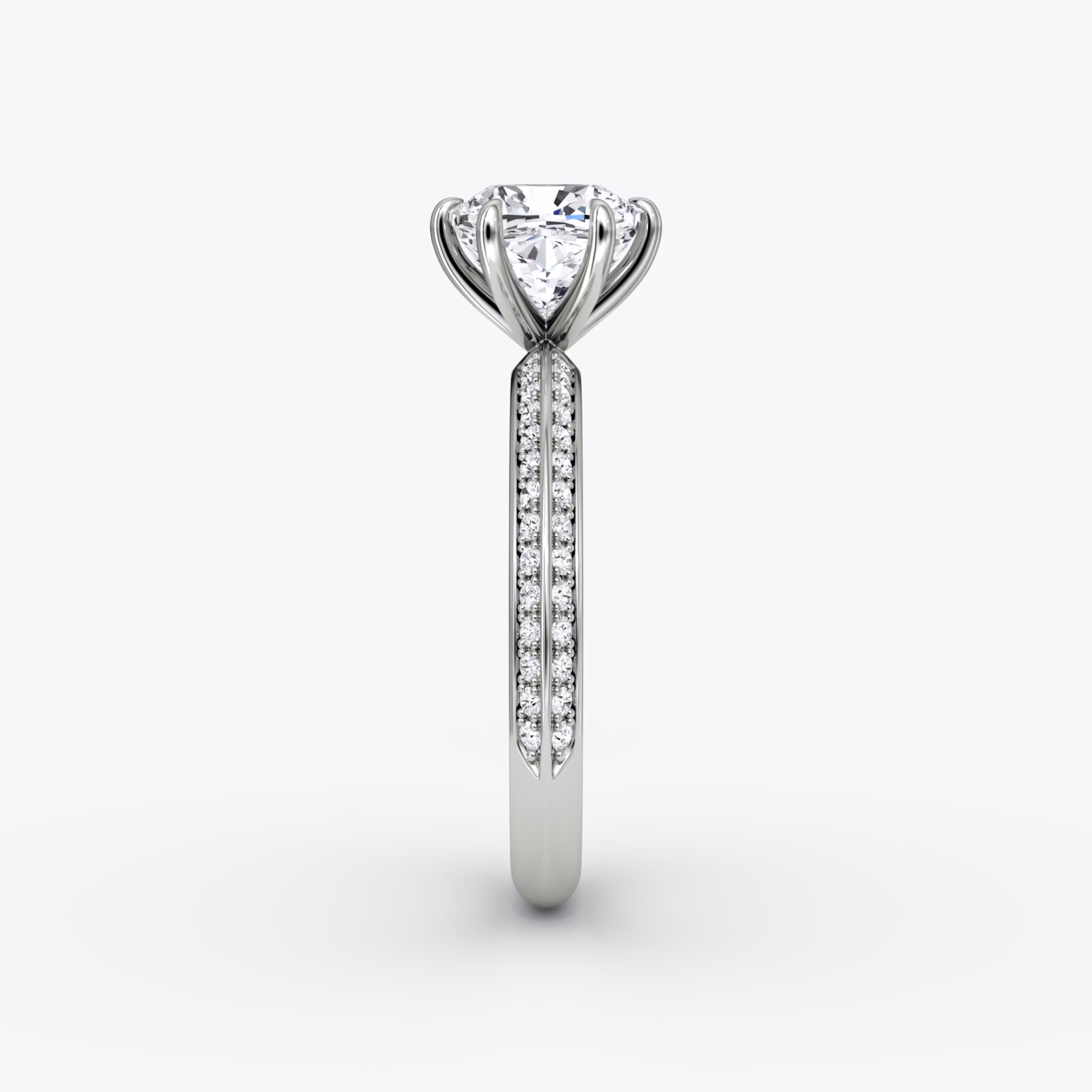 The Knife-Edge | Cushion | 18k | White Gold | bandAccent: Pavé | hiddenHalo: no | diamondOrientation: vertical | caratWeight: other