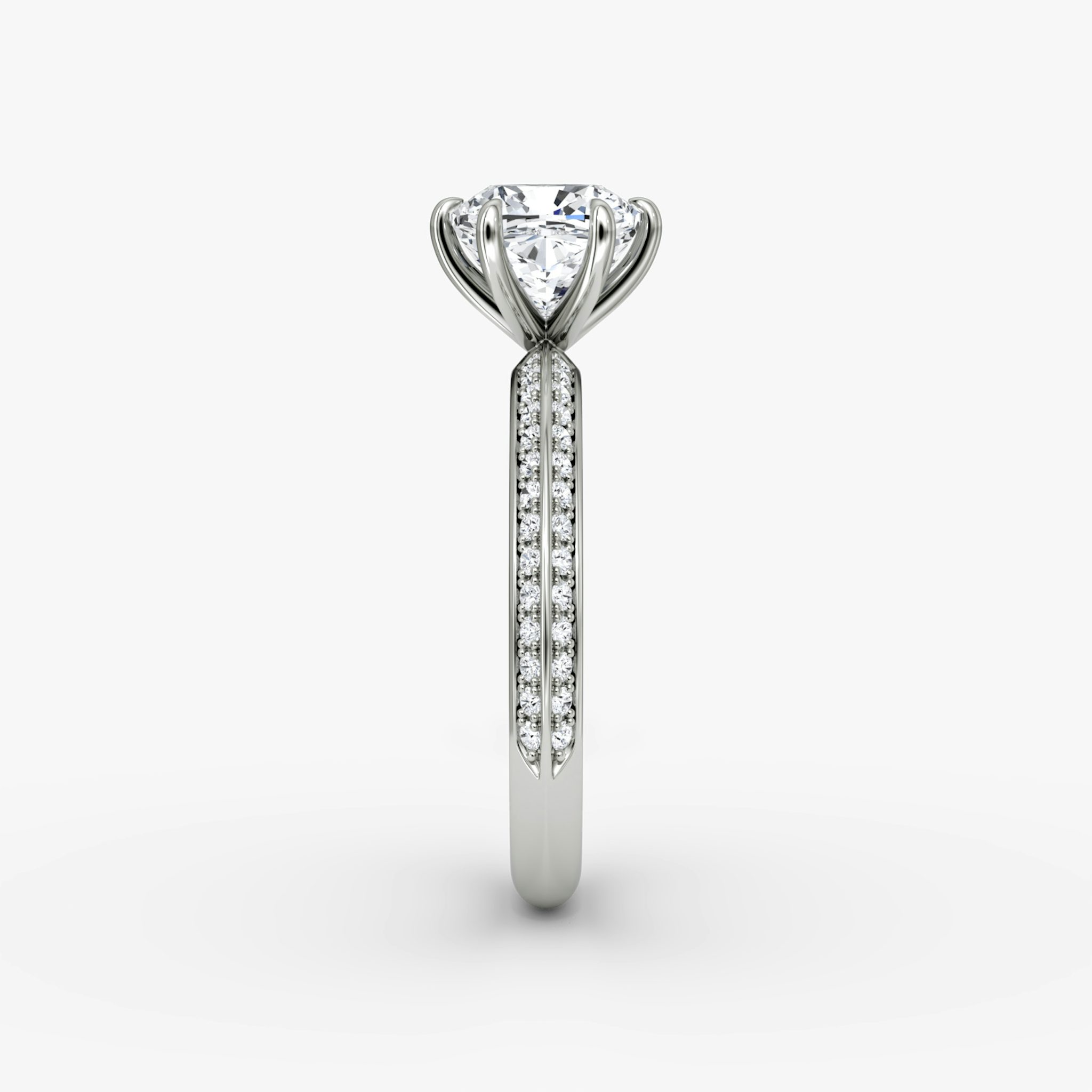 The Knife-Edge | Cushion | 18k | White Gold | bandAccent: Pavé | hiddenHalo: no | diamondOrientation: vertical | caratWeight: other