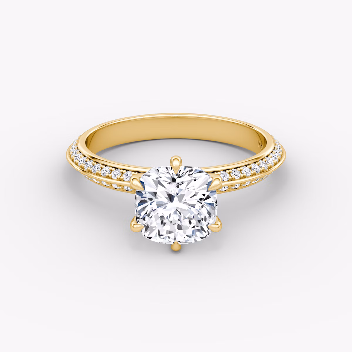 Knife-Edge | Cushion | 18k | Gelbgold | bandAccent: Mit Pavé-Besatz | hiddenHalo: no | diamondOrientation: vertical | caratWeight: other
