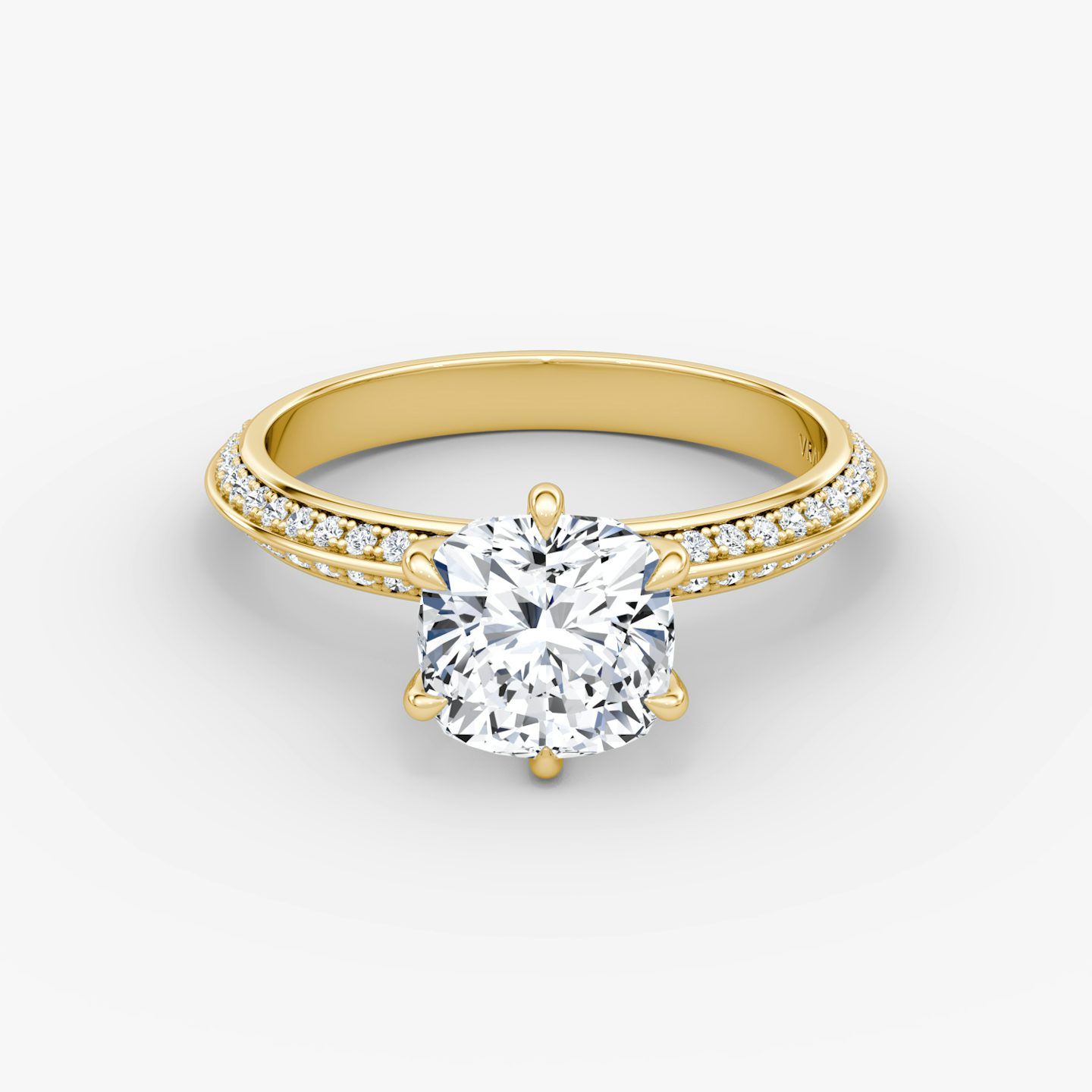 The Knife-Edge | Cushion | 18k | Yellow Gold | bandAccent: Pavé | hiddenHalo: no | diamondOrientation: vertical | caratWeight: other