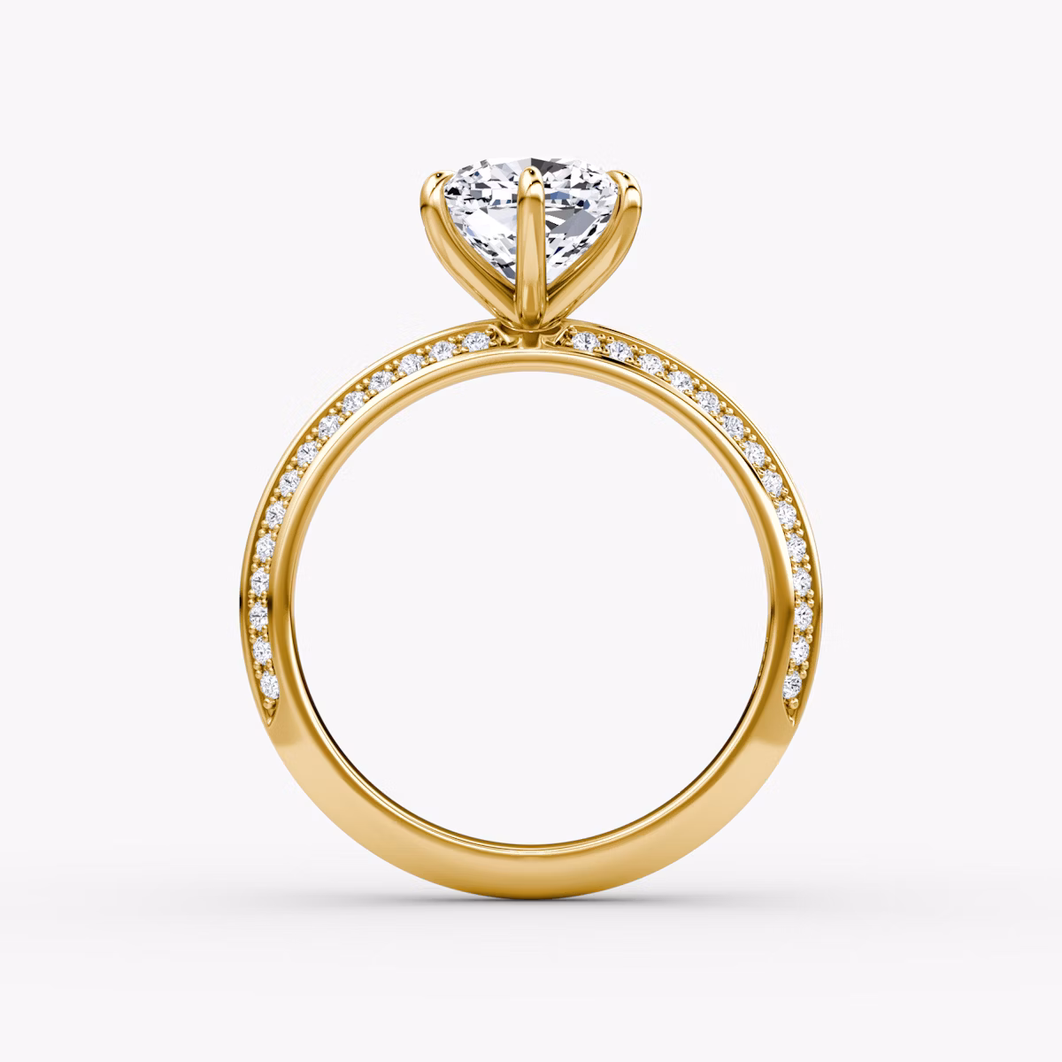 Knife-Edge | Cushion | 18k | Gelbgold | bandAccent: Mit Pavé-Besatz | hiddenHalo: no | diamondOrientation: vertical | caratWeight: other