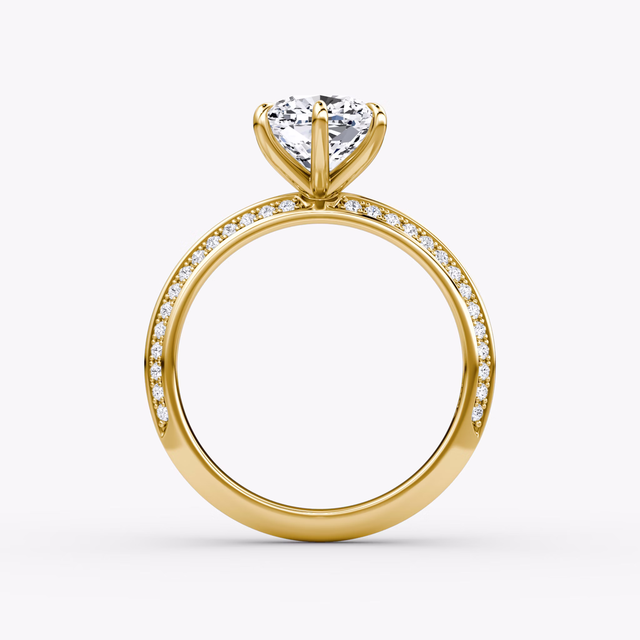 The Knife-Edge | Cushion | 18k | Yellow Gold | bandAccent: Pavé | hiddenHalo: no | diamondOrientation: vertical | caratWeight: other