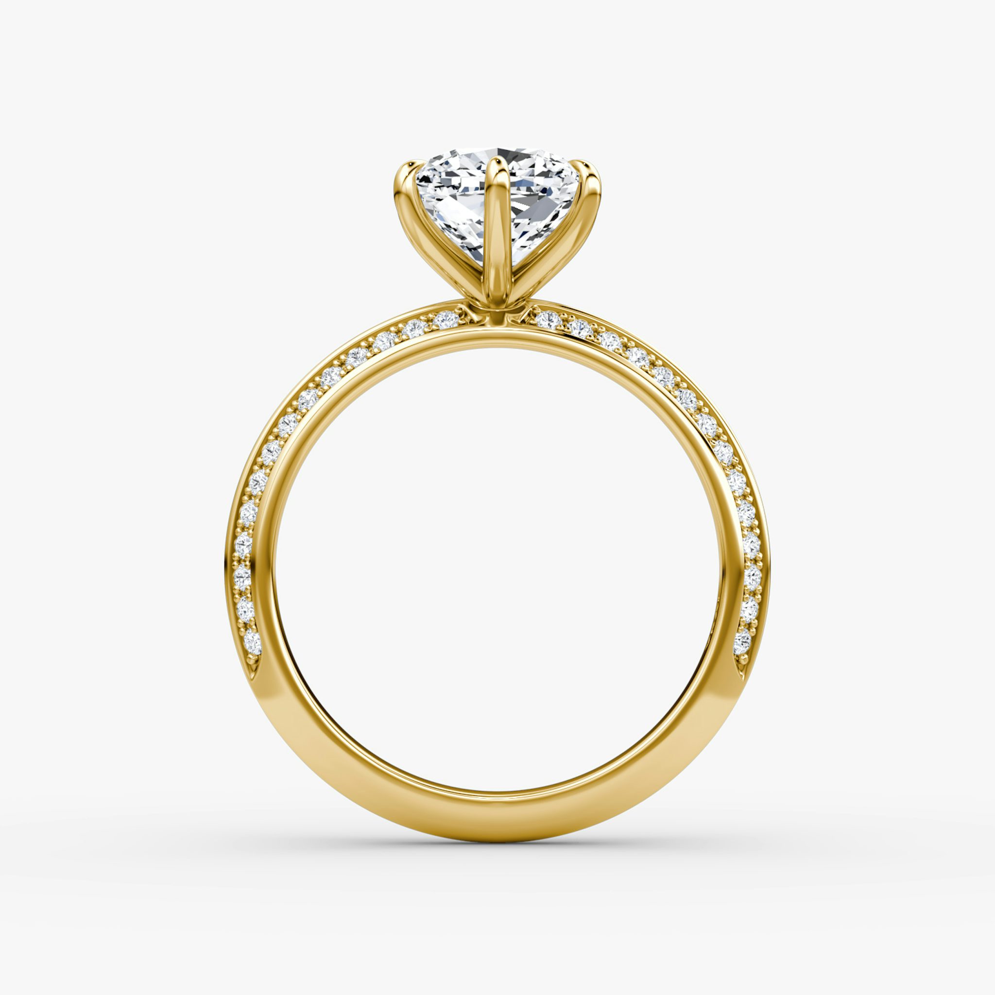 The Knife-Edge | Cushion | 18k | Yellow Gold | bandAccent: Pavé | hiddenHalo: no | diamondOrientation: vertical | caratWeight: other