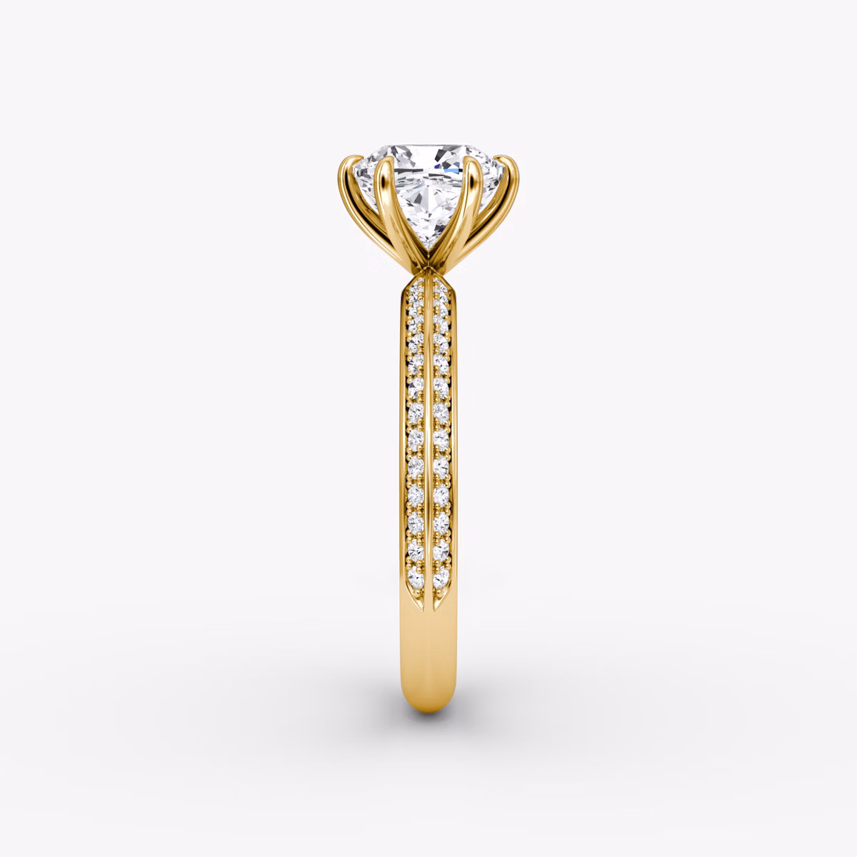 Knife-Edge | Cushion | 18k | Gelbgold | bandAccent: Mit Pavé-Besatz | hiddenHalo: no | diamondOrientation: vertical | caratWeight: other