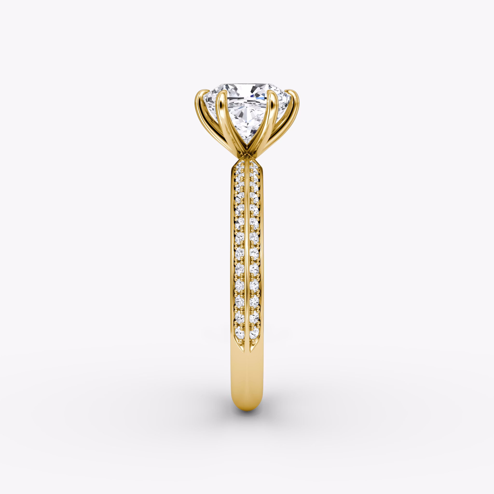 The Knife-Edge | Cushion | 18k | Yellow Gold | bandAccent: Pavé | hiddenHalo: no | diamondOrientation: vertical | caratWeight: other