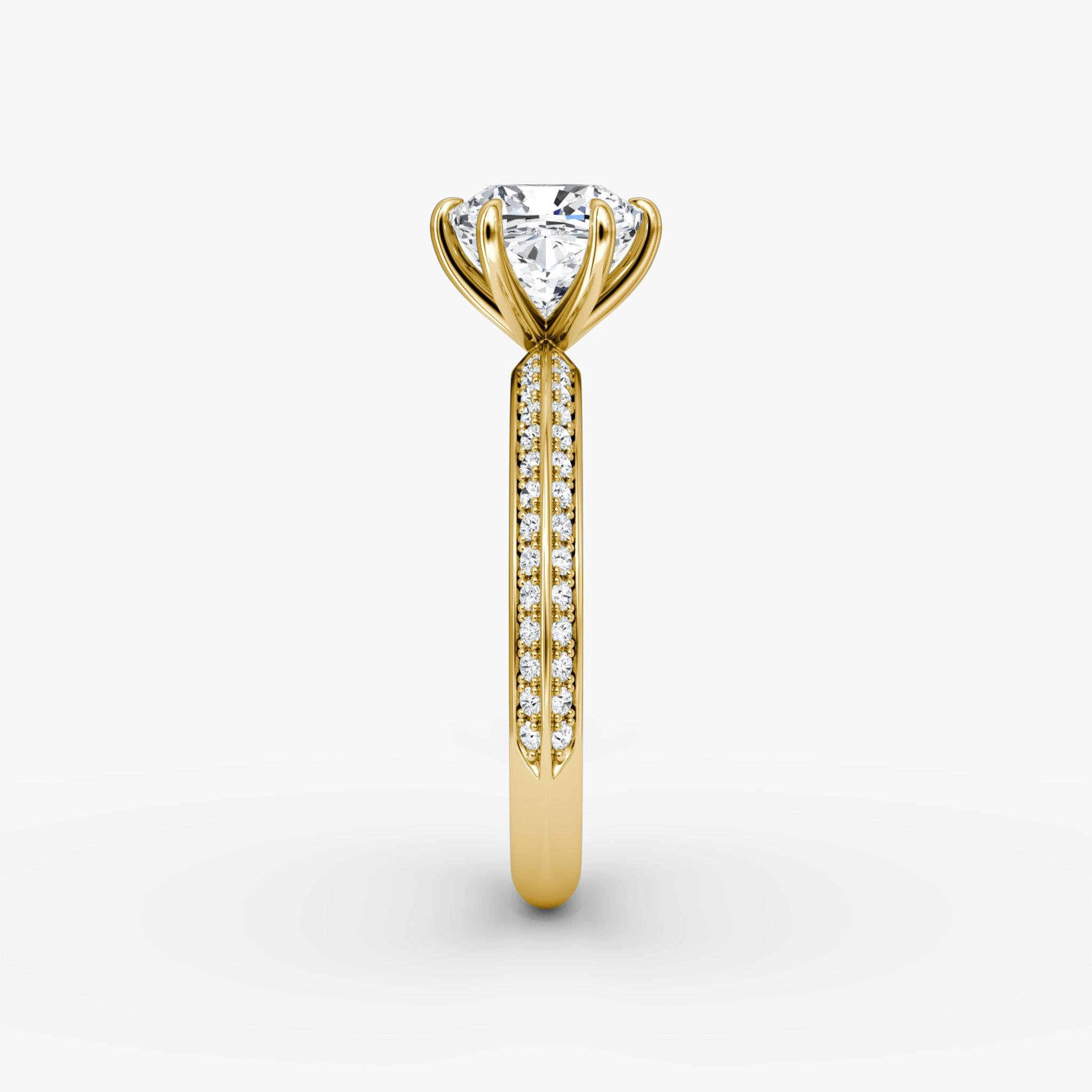 The Knife-Edge | Cushion | 18k | Yellow Gold | bandAccent: Pavé | hiddenHalo: no | diamondOrientation: vertical | caratWeight: other