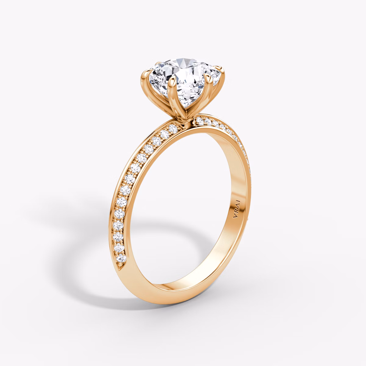 Knife-Edge | Cushion | 14k | Roségold | bandAccent: Mit Pavé-Besatz | hiddenHalo: no | diamondOrientation: vertical | caratWeight: other