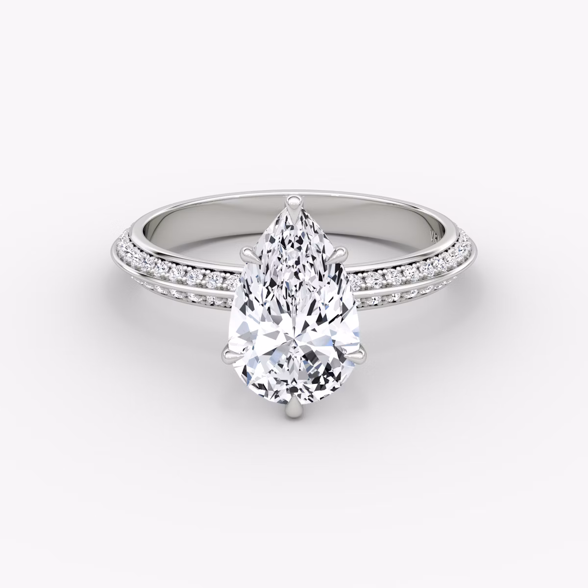 The Knife-Edge | Pear | Platinum | bandAccent: Pavé | hiddenHalo: no | diamondOrientation: vertical | caratWeight: other