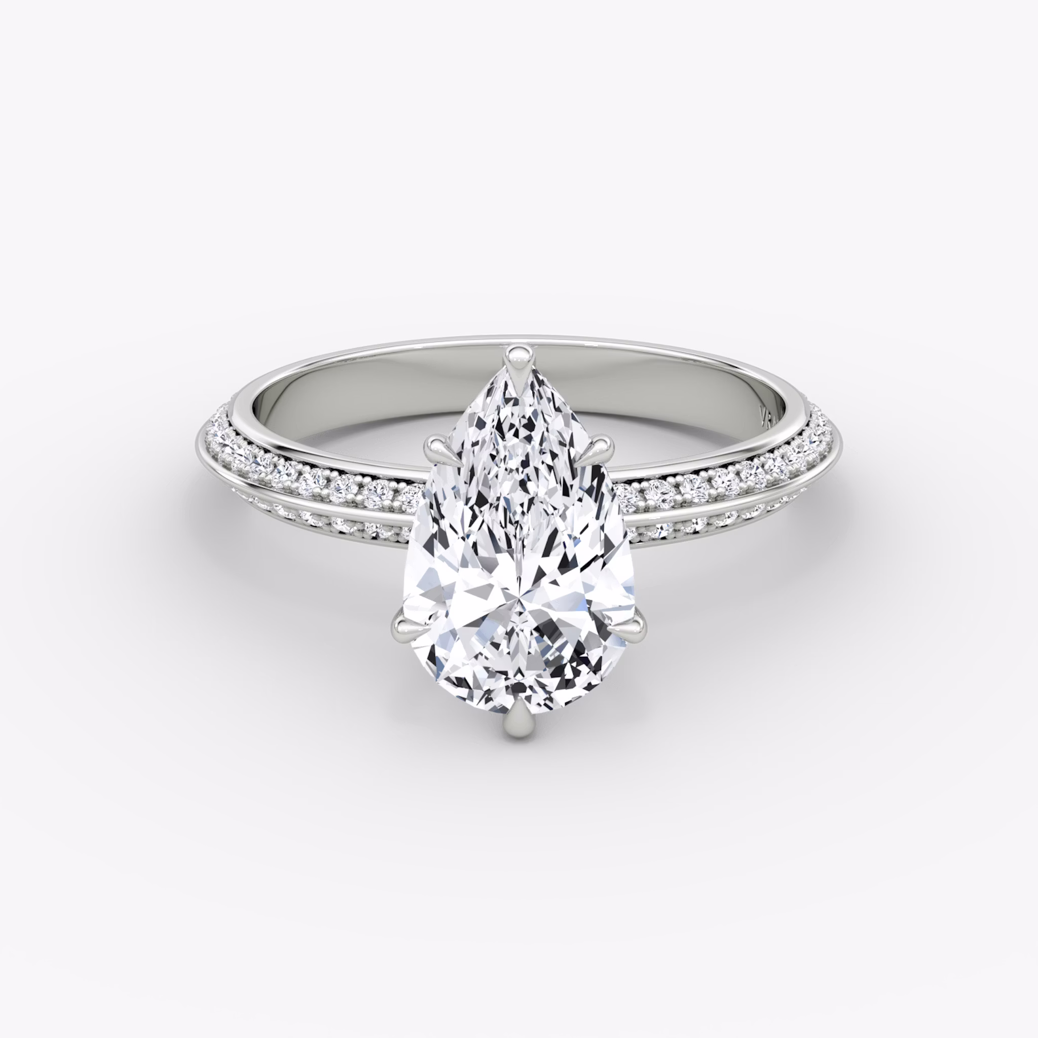 The Knife-Edge | Pear | 18k | White Gold | bandAccent: Pavé | hiddenHalo: no | diamondOrientation: vertical | caratWeight: other
